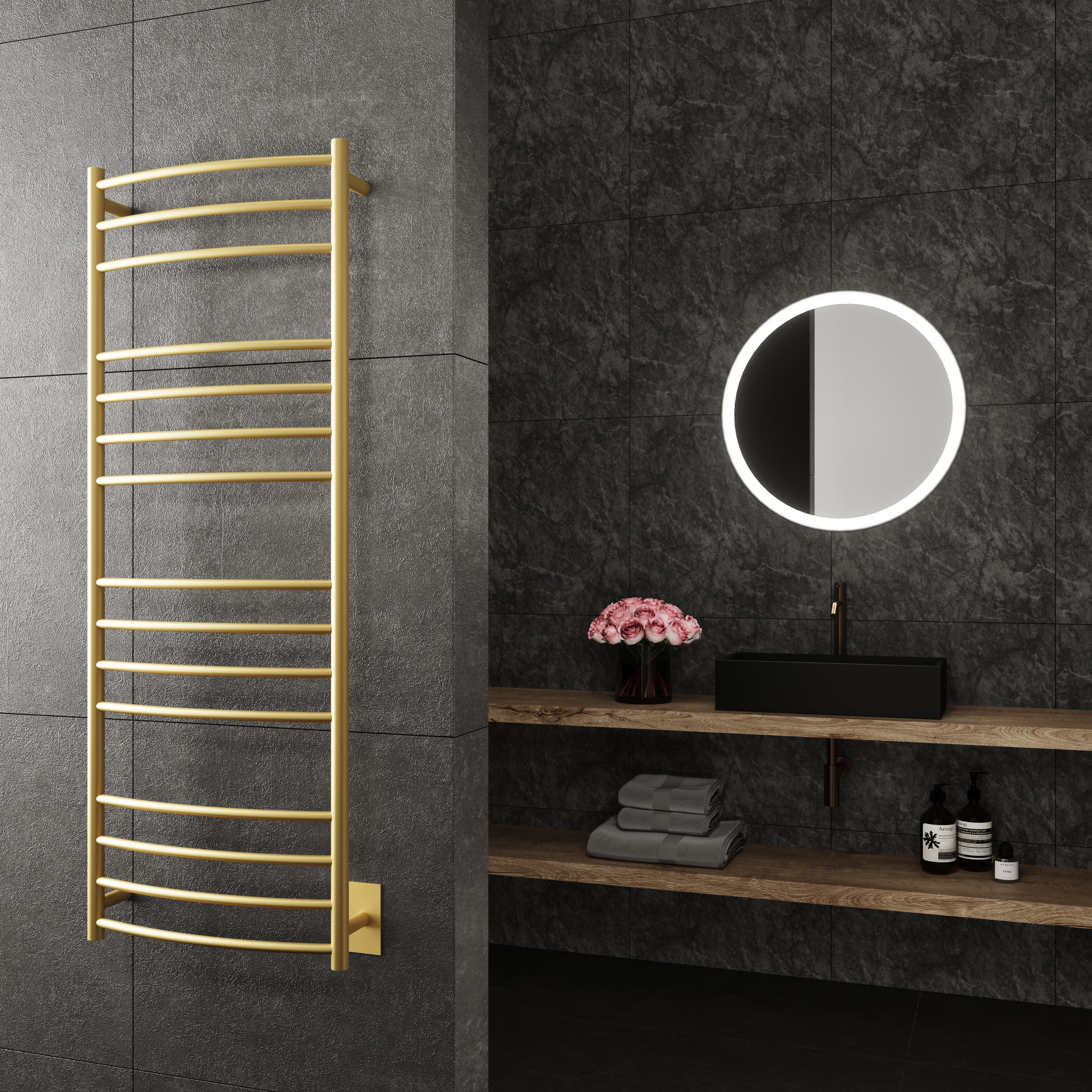 Selene Wall Mounted Electric Towel Warmer in Gold - Inhomebuy