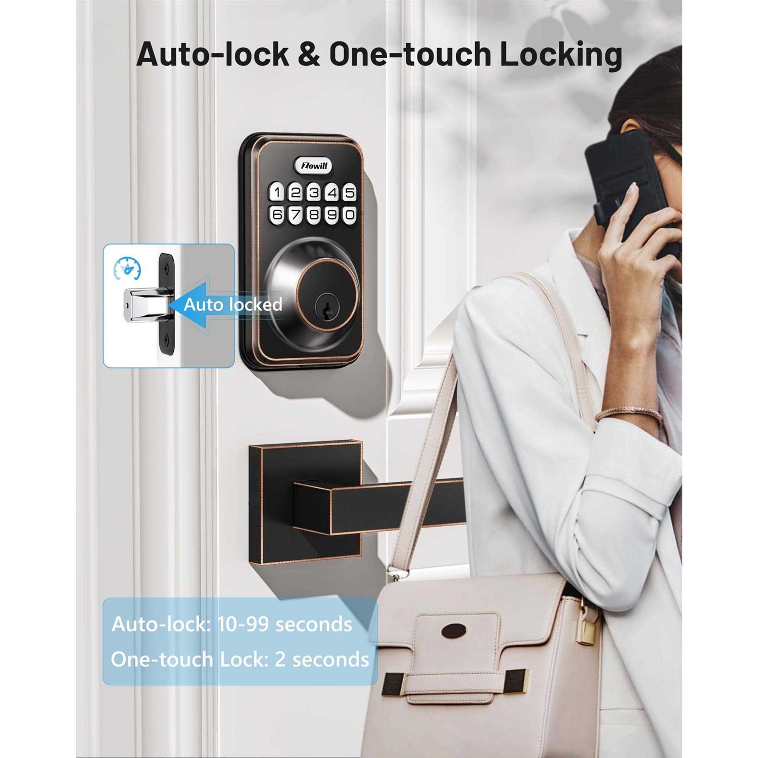 Zowill Keyless Entry Door Lock with 2 Handles Electronic Keypad Deadbolt - Inhomebuy