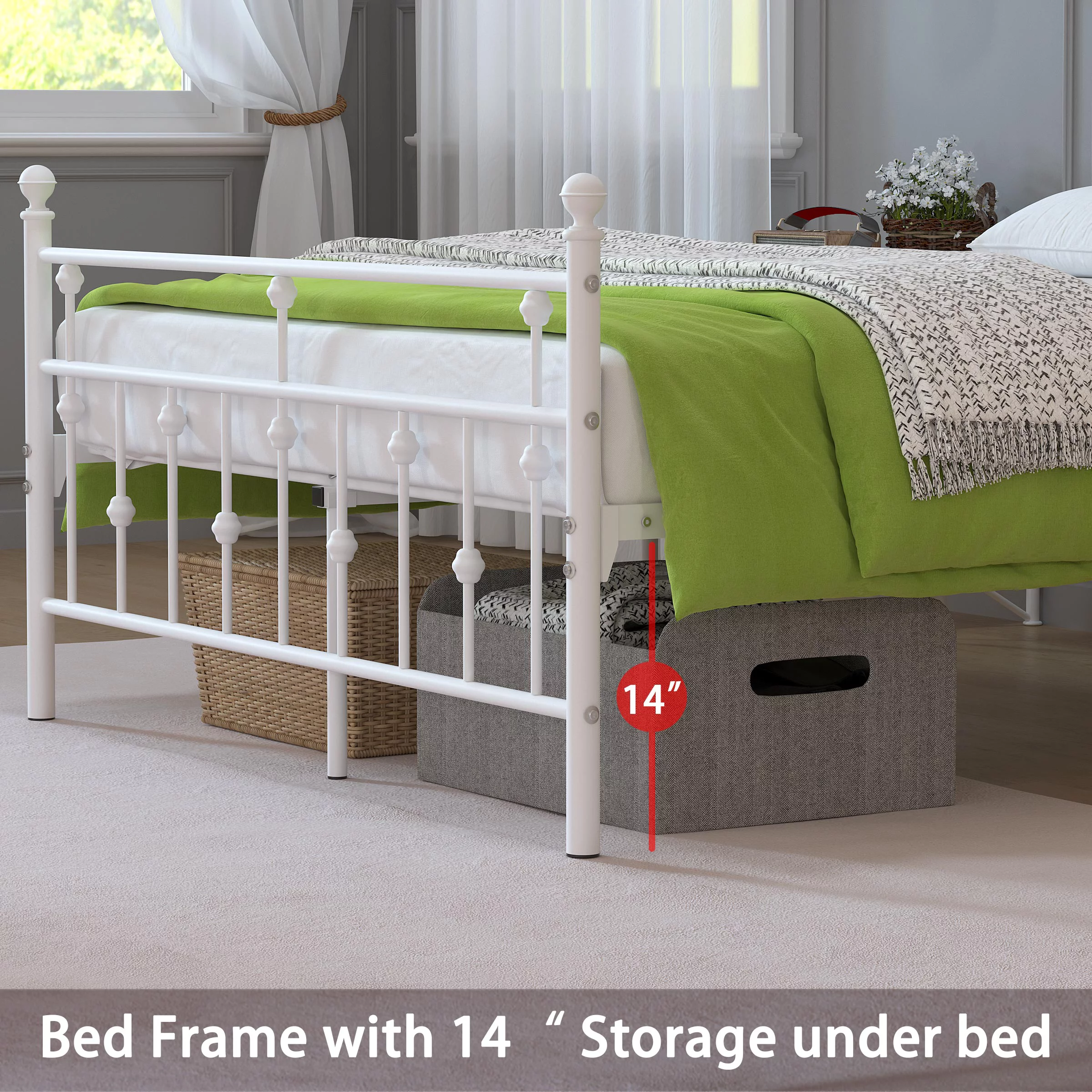 Yoneston Full Size Metal Platform Bed Frame with Retro Headboard Footboard, 14