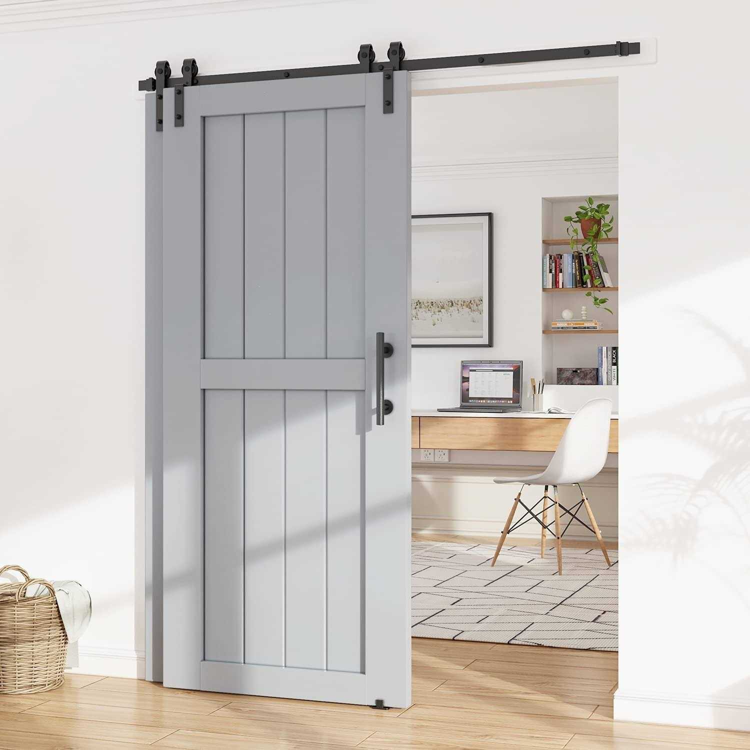 WINSOON Single Sliding Barn Door Hardware Closet Kit Rustic J Style Hanger - Inhomebuy