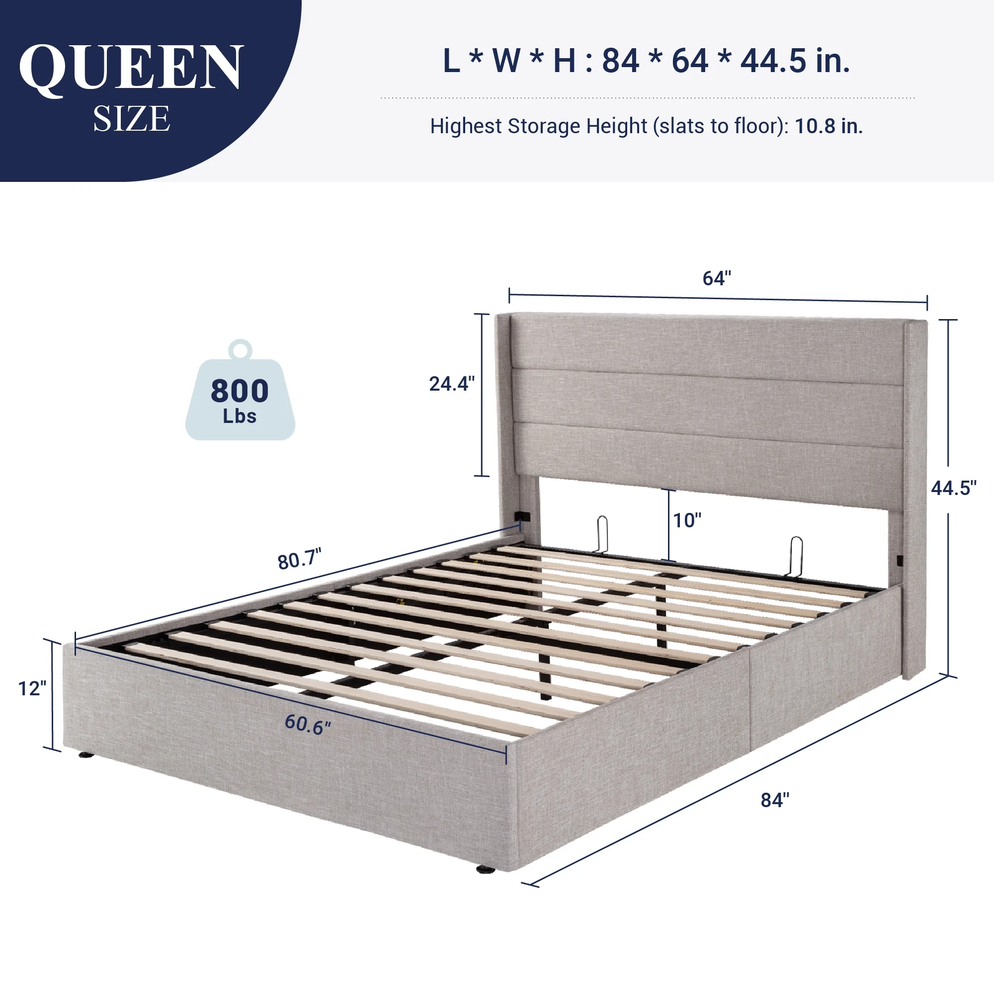 Allewie Queen Size Lift Up Platform Storage Bed Frame with Pannel Wingback Headboard, Light Beige - Inhomebuy