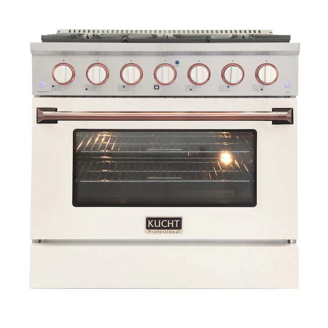 Kucht Signature 36 In. 5.2 cu ft. Natural Gas Range with White Door and Rose Gold Accents, KNG361-W-ROSE - Inhomebuy