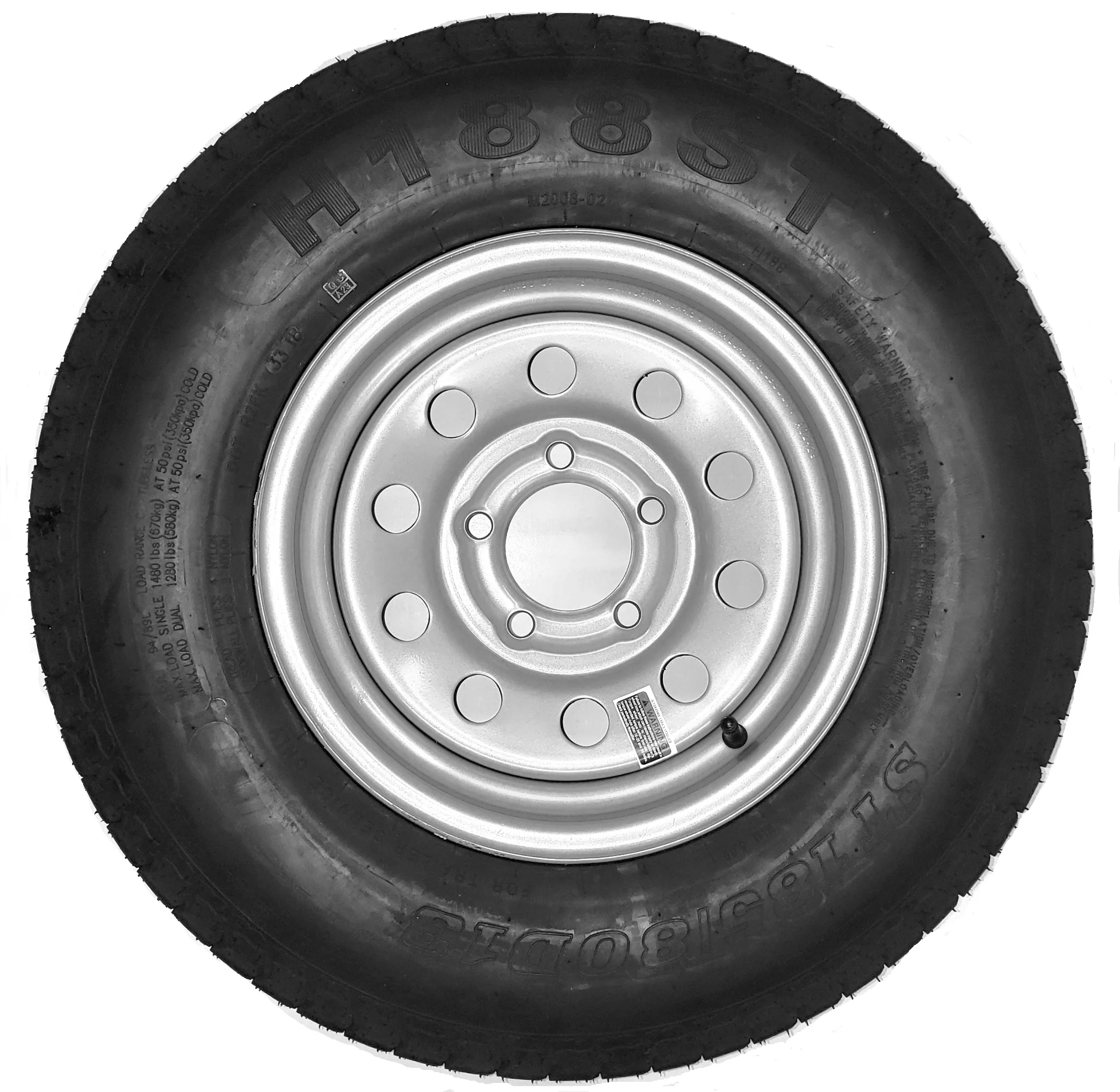 Trailer Tire On Rim ST185/80D13 185/80D-13 13 ST Silver Modular Wheel Boat RV - Inhomebuy
