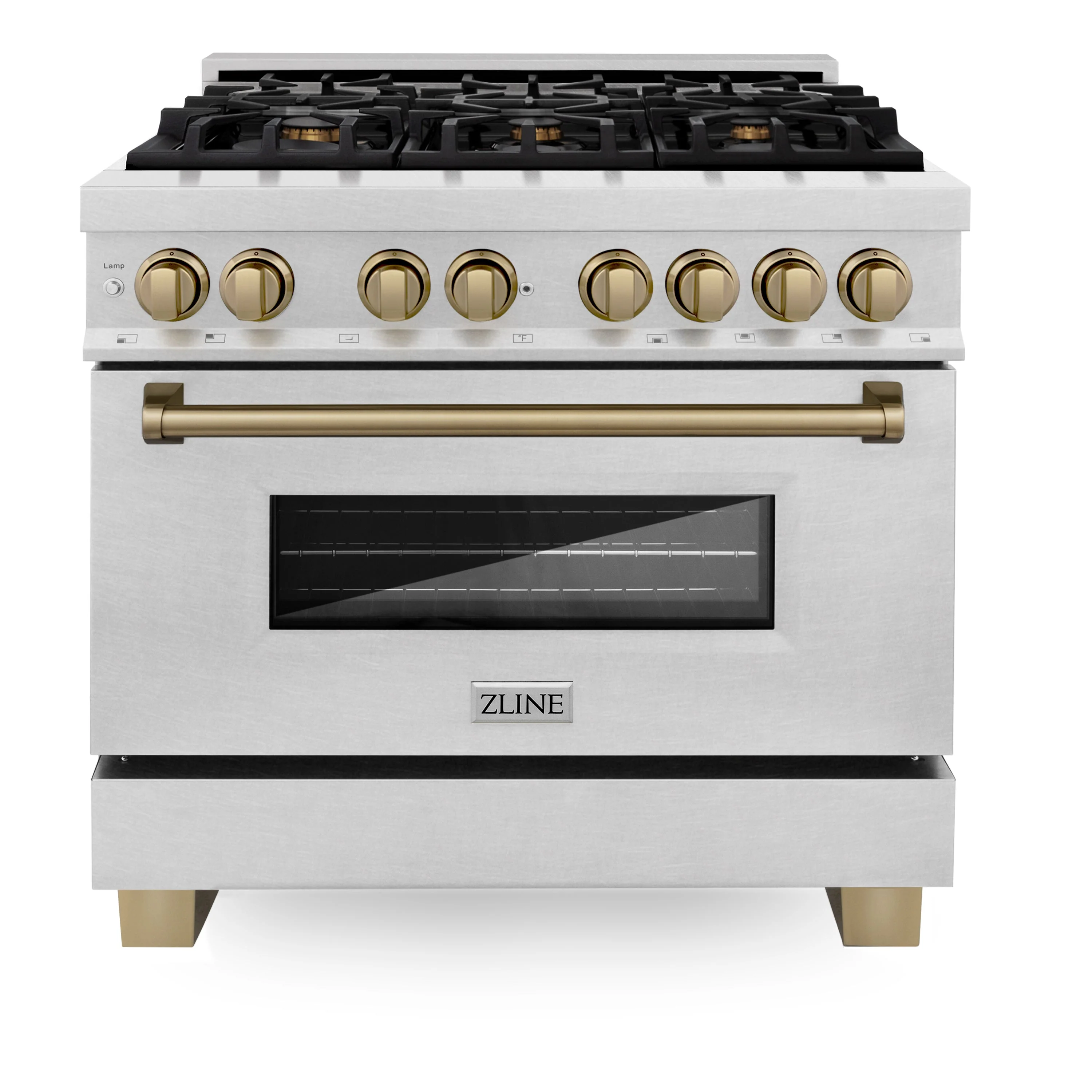 ZLINE Autograph Edition 36 in. 4.6 cu. ft. Range with Gas Stove and Electric Oven in DuraSnow® with Champagne Bronze Accents, RASZ-SN-36-CB - Inhomebuy