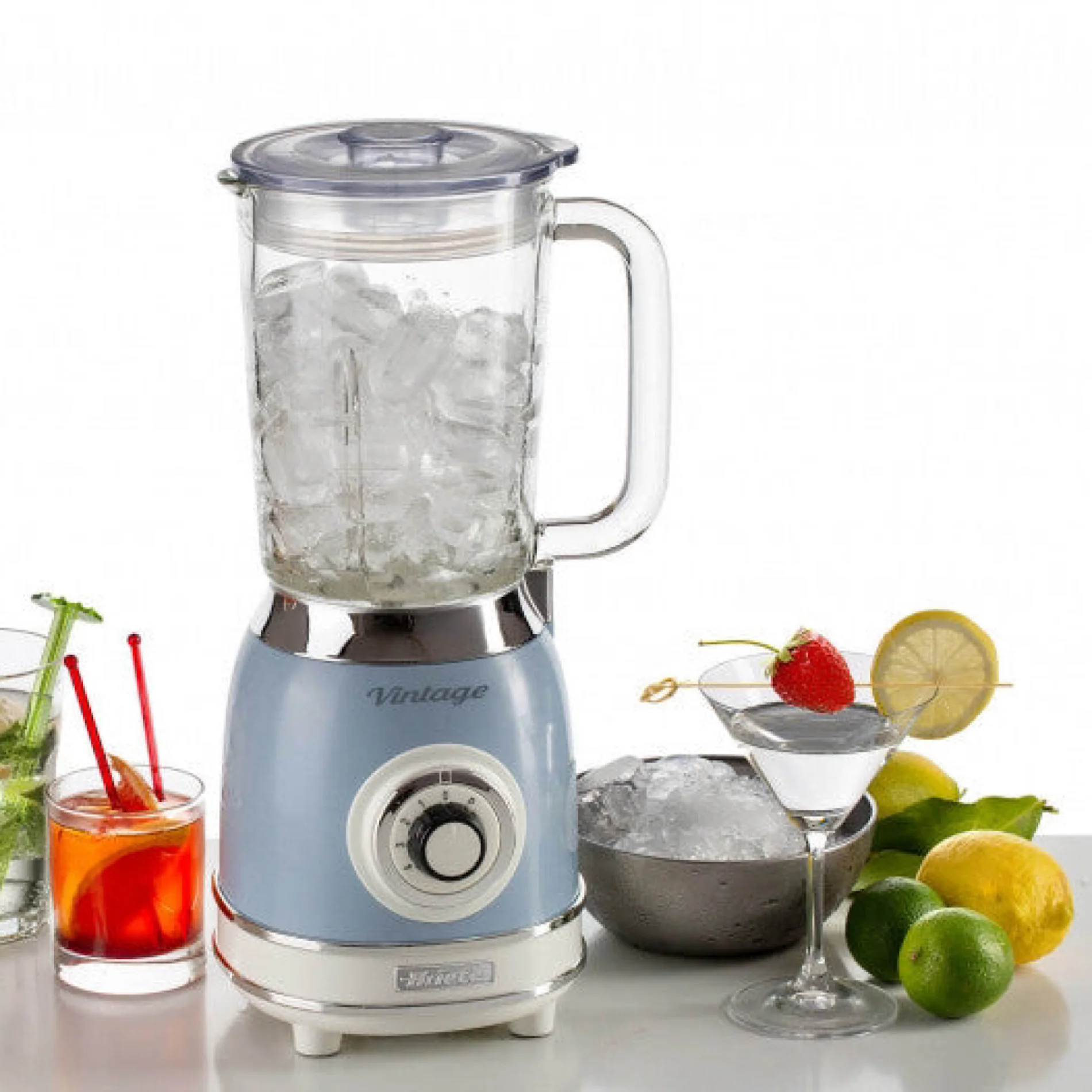 Vintage Blender With Glass Cup Blue 1000W - Inhomebuy