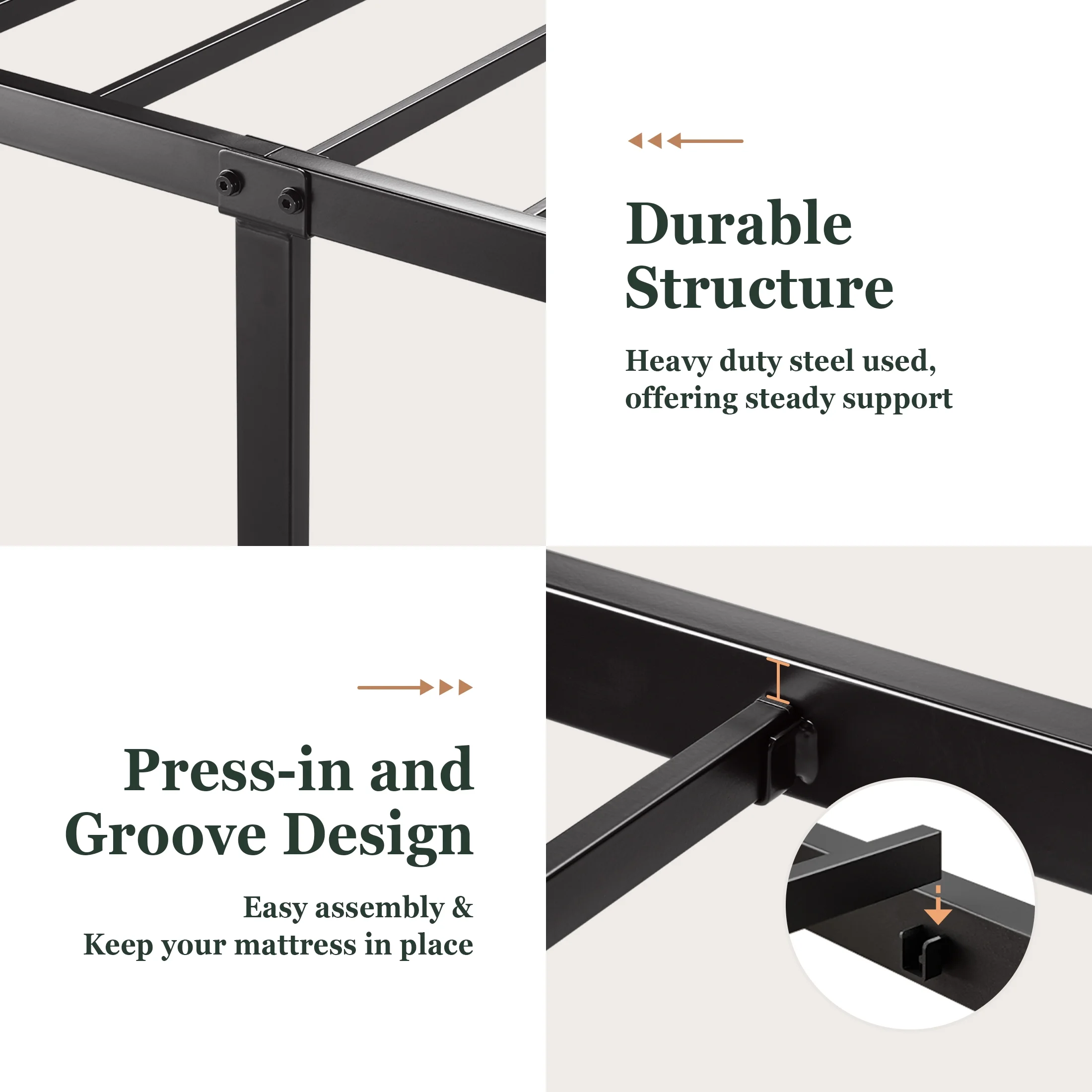 Amolife Twin Size Metal Bed Frame with Upholstered Headboard, Dark Grey - Inhomebuy