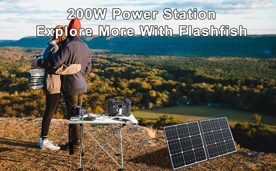 200W Portable Power Station, FlashFish 40800mAh Solar Generator with 50W 18V Portable Solar Panel, Flashfish Foldable Solar Charger with 5V USB 18V DC Output - Inhomebuy