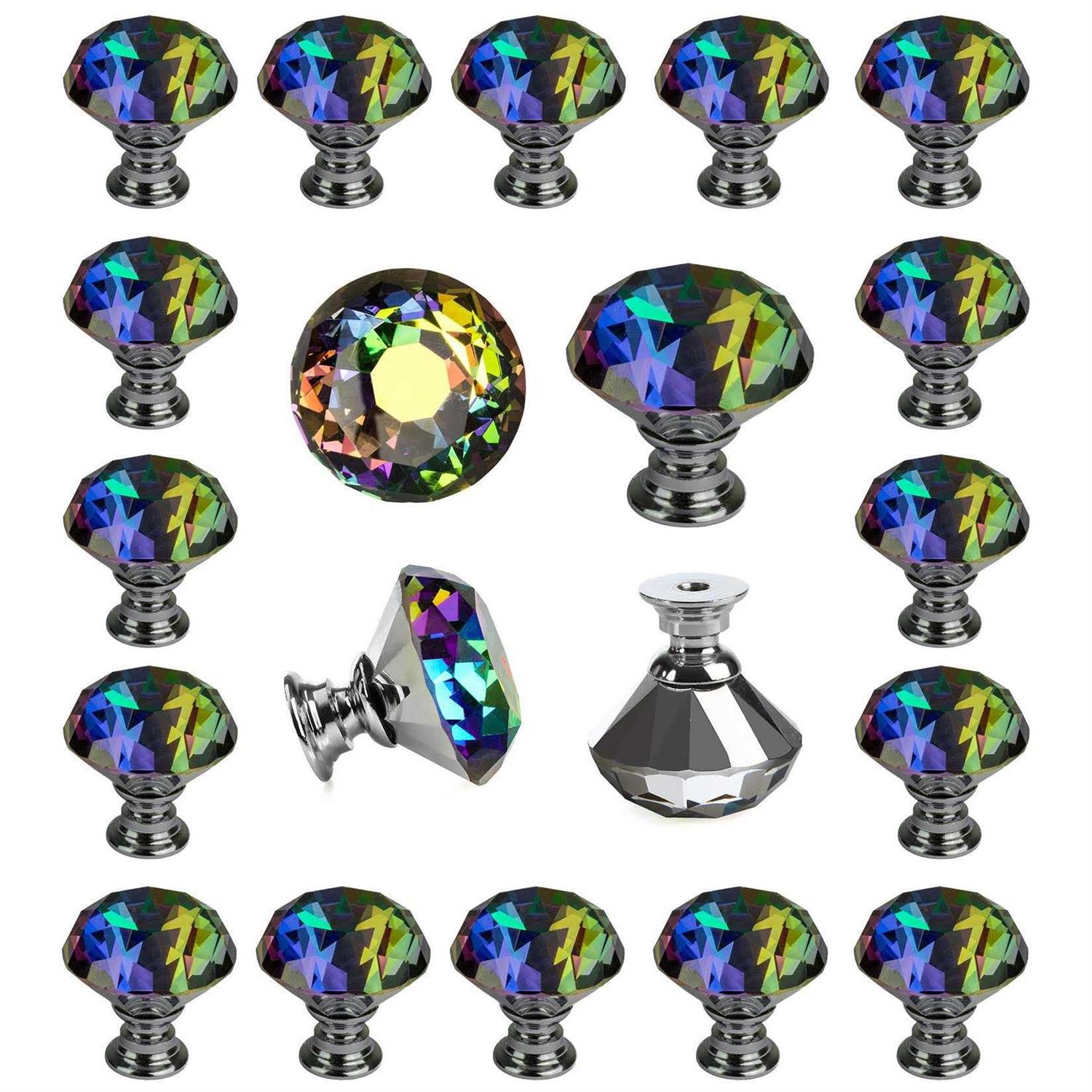 DeElf 12 PCS Clear Crystal Glass Drawer Cabinet Pulls Knobs Diamond Shape Decorative for Kitchen - Inhomebuy