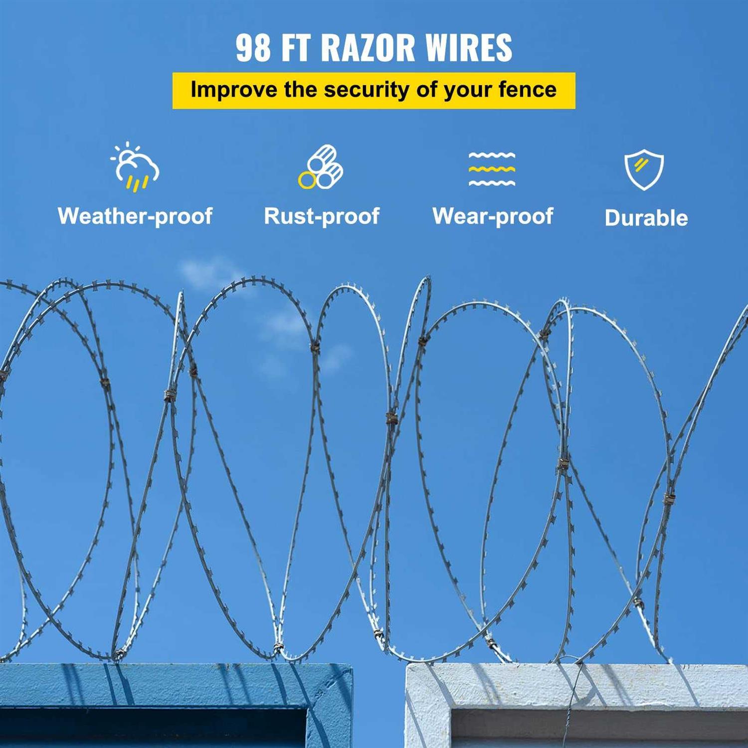 VEVOR Razor Wires Razor Barbed Wire Coils 49 ft Per Roll Razor Wire Fencing Razor Fence - Inhomebuy