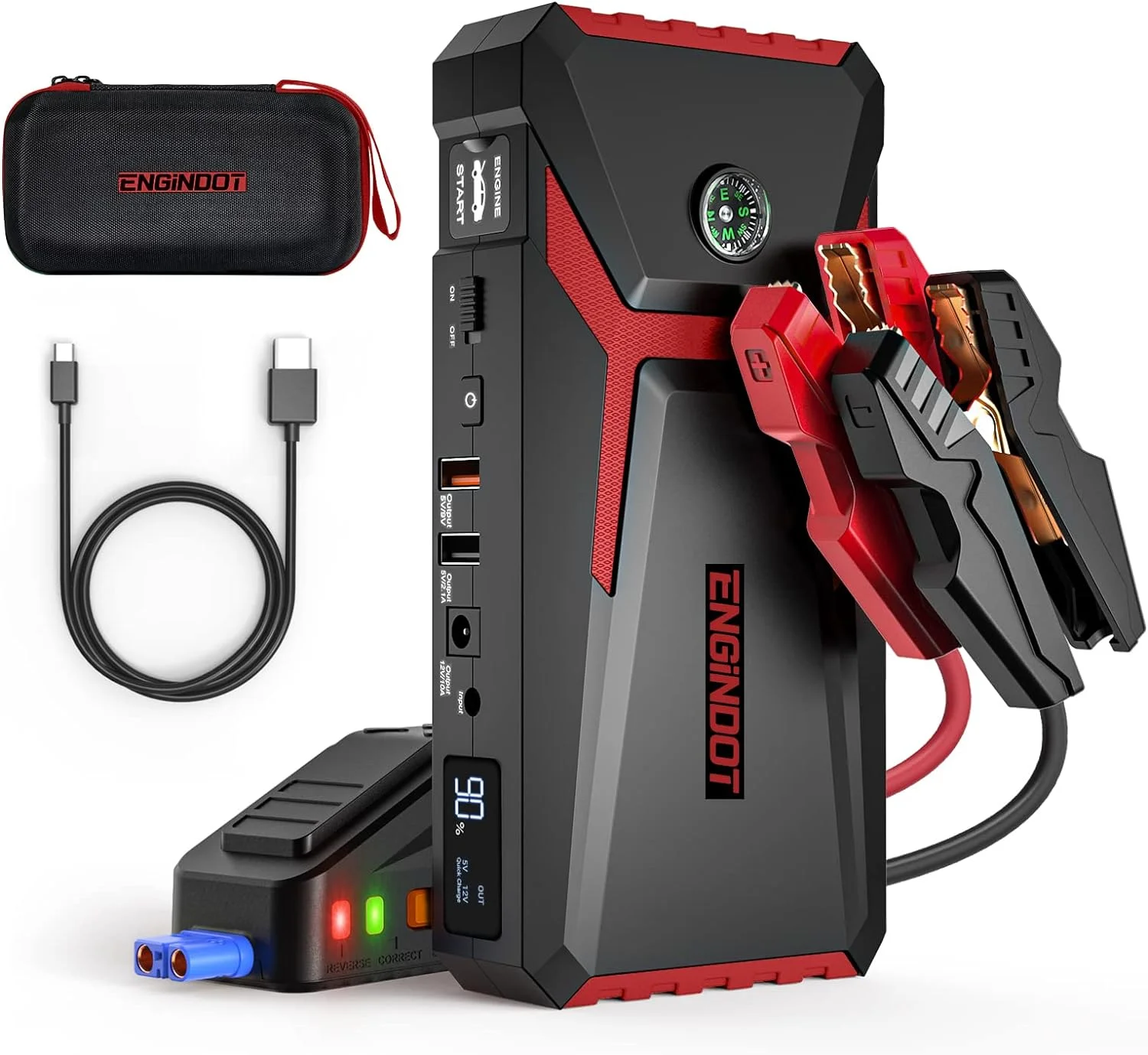 ENGINDOT Jump Starter for up to 7.0L Gas or 5.5L Diesel Engine, 800A Peak 18000mAh 12V Auto Battery Booster with LCD Screen, with USB Quick Charge, Red - Inhomebuy