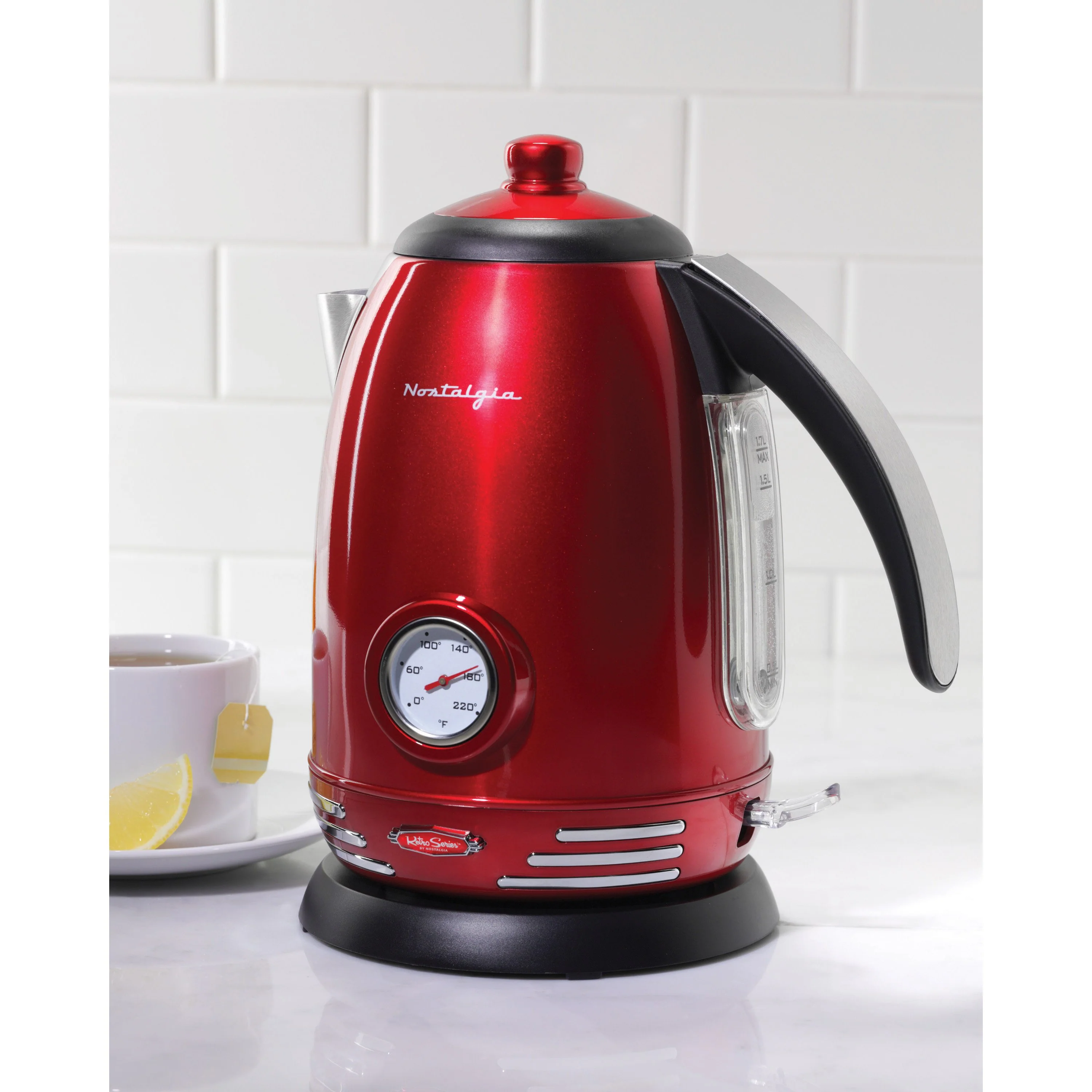 Retro 1.7-Liter Stainless Steel Electric Water Kettle with Strix Thermostat, Retro Red - Inhomebuy