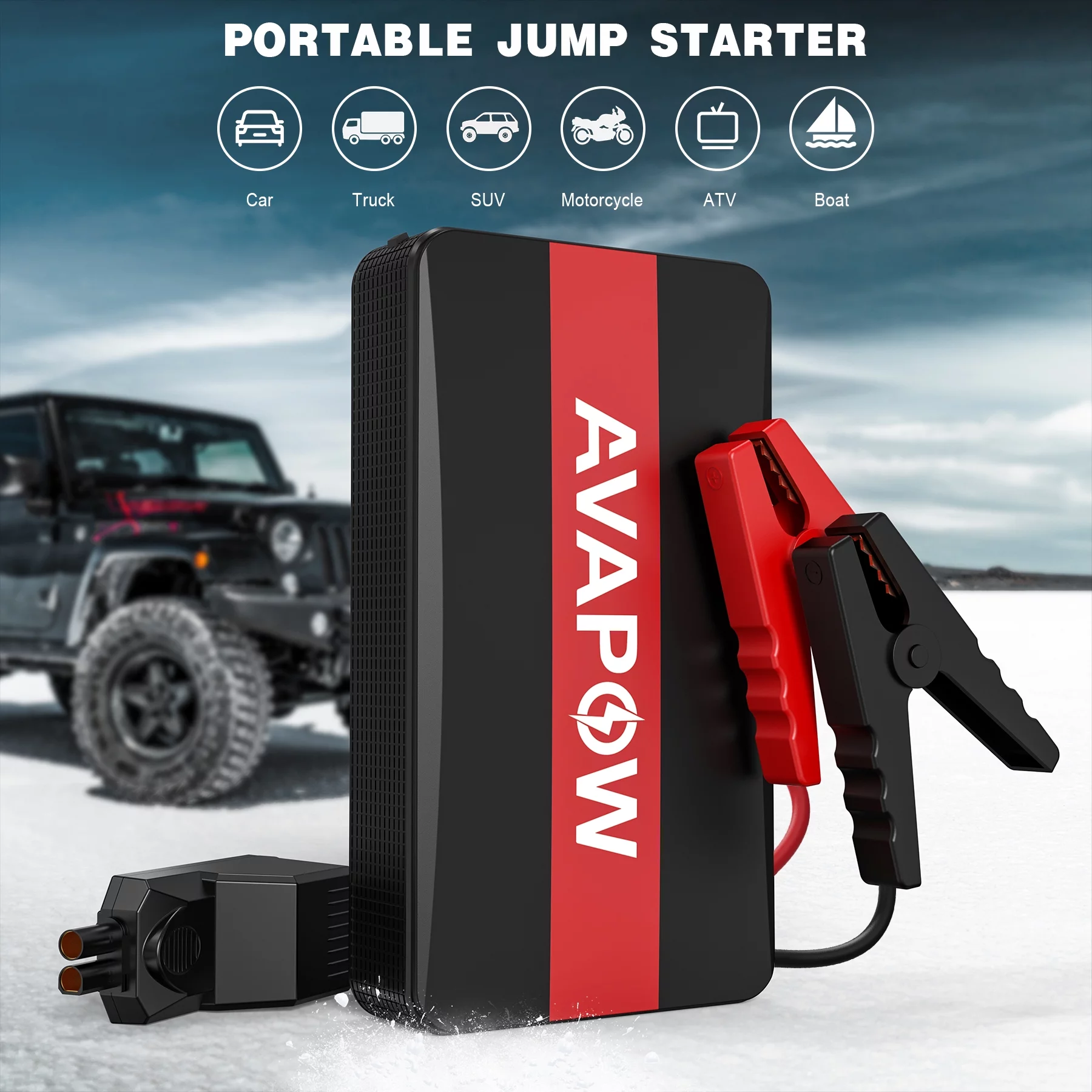 AVAPOW Car Jump Starter - 1000A Peak 12V Battery Jump Starter (up to 7.0L Gas) Booster Pack - Power Bank with Built-in LED Light - Inhomebuy