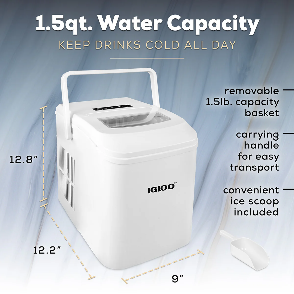 IGLOO® 26-Pound Automatic Self-Cleaning Portable Countertop Ice Maker Machine With Handle, White - Inhomebuy