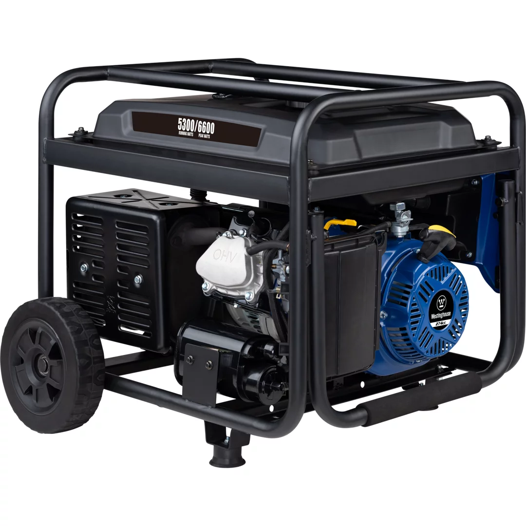 Westinghouse 6600 Peak Watt Electric Start Portable Gas Powered Generator with CO Sensor and Wheel Kit - Inhomebuy