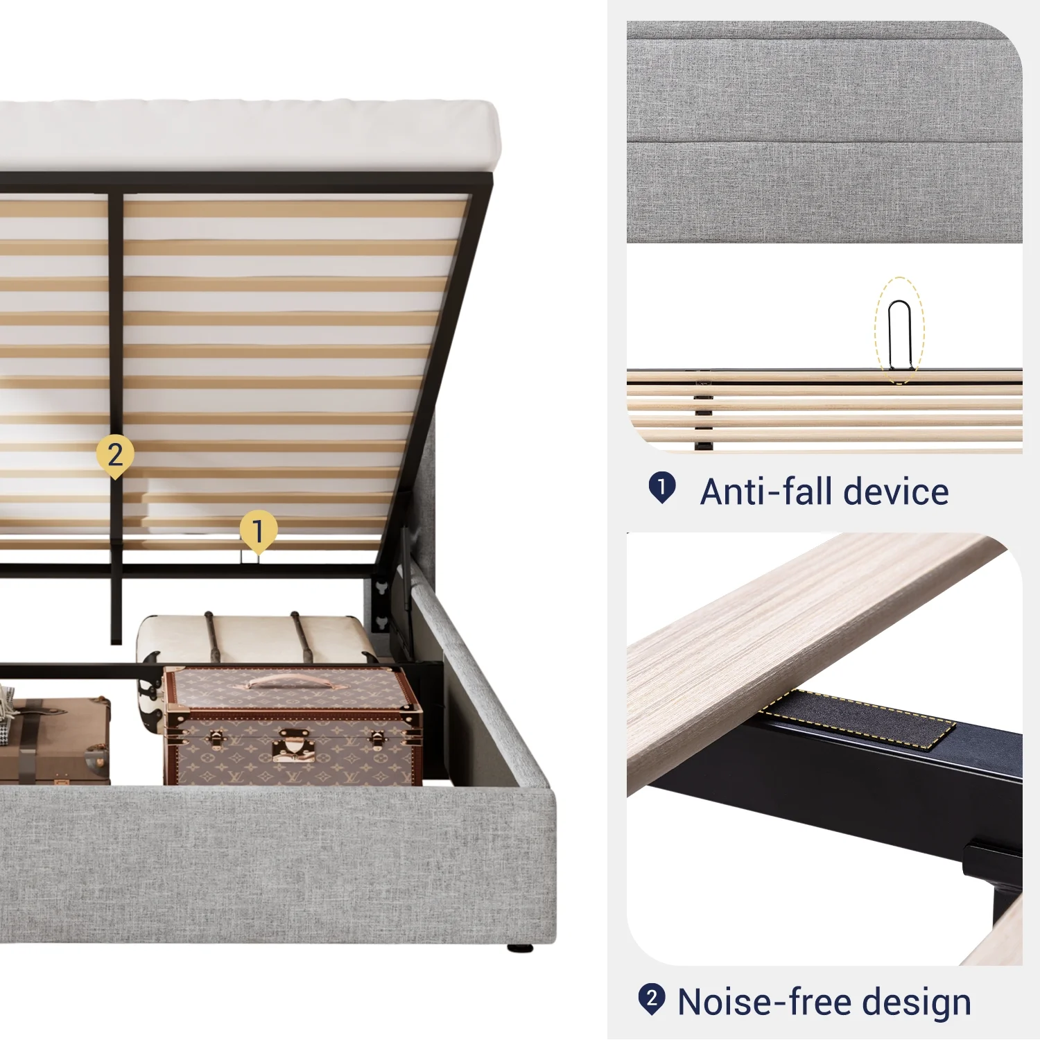 Allewie Queen Size Lift Up Platform Storage Bed Frame with Pannel Wingback Headboard, Light Beige - Inhomebuy