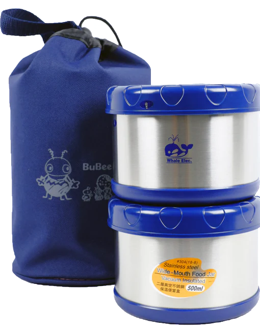 Whale / Sun Kung Thermal Lunch Kit |K1000B| 0.50L x 2-pc, incl carrying bag - Inhomebuy