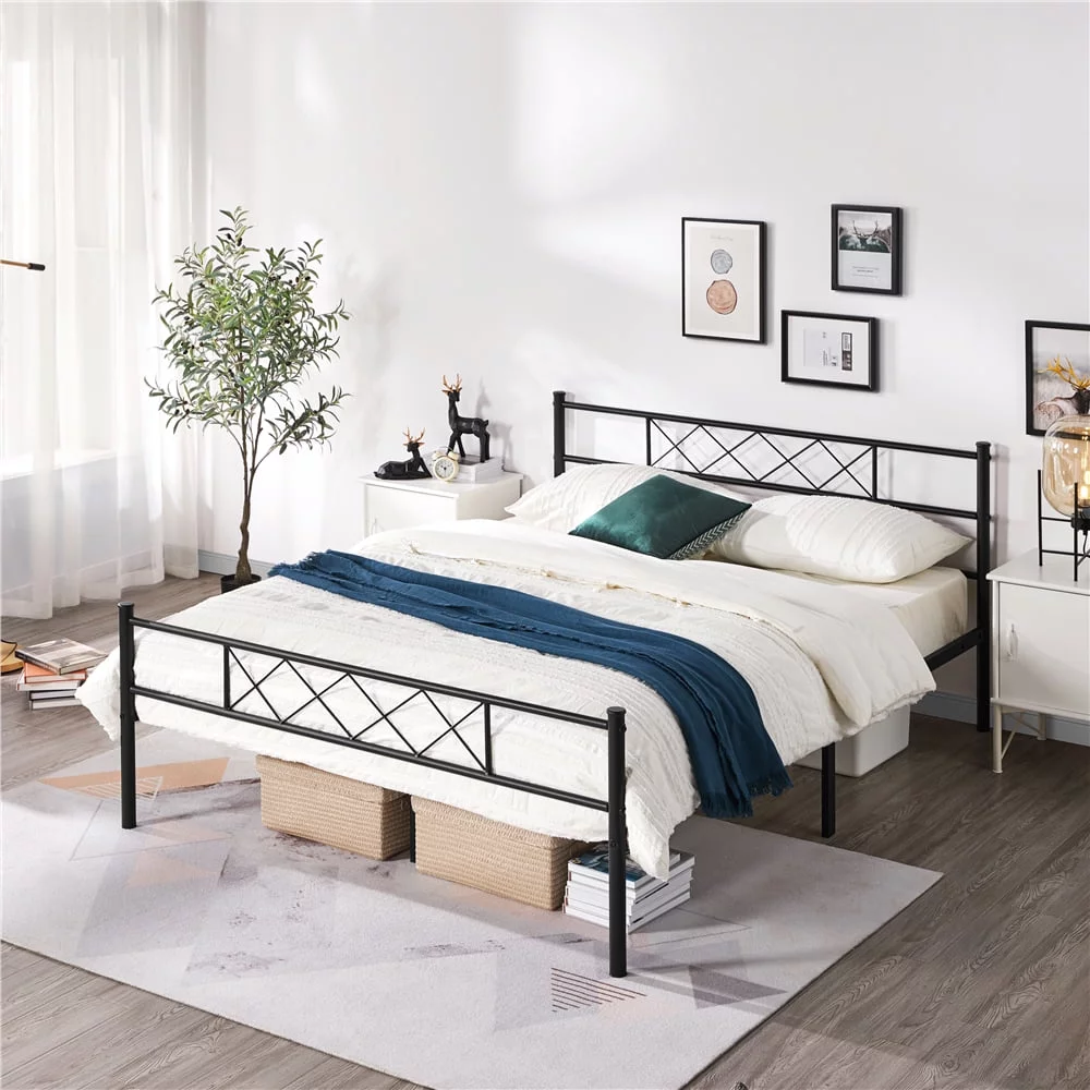 Yaheetech Metal Platform Bed Frame with Headboard and Footboard, Queen Size, Black - Inhomebuy