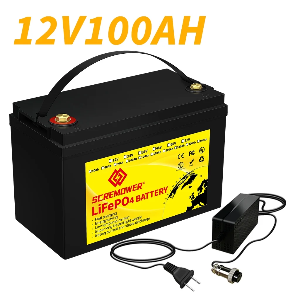 12V 100Ah LiFePO4 Battery, SCREMOWER 100A BMS Rechargeable Lithium Battery, 10000 Cycles, 1.28kWh Perfect for RVs, Caravan,Van, Boats, Kids Car, Home,Camping,Solar - Inhomebuy