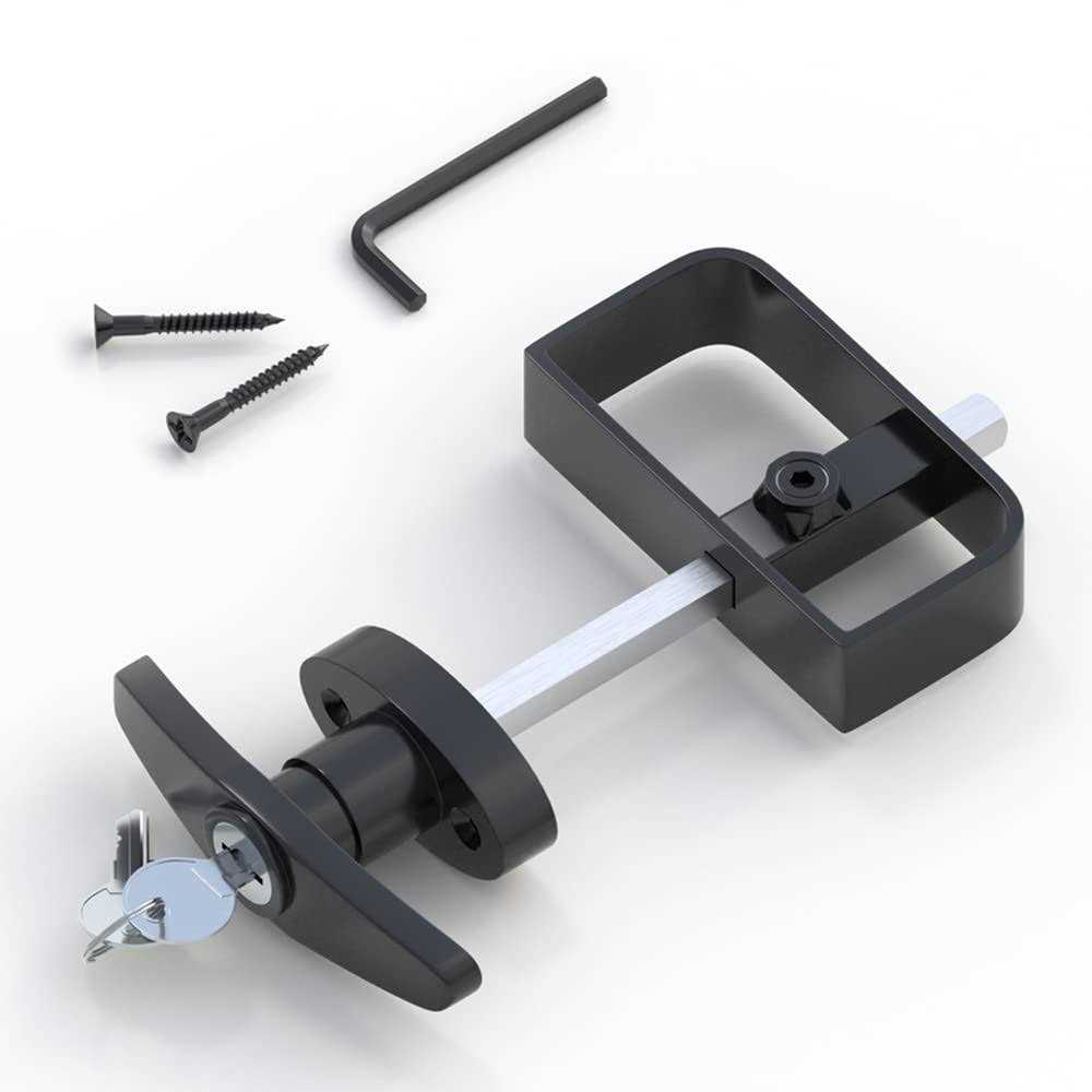 skysen Self Locking Fence Gate Latch Carbon Steel Black/Lock Post Mount with Stainless Steel Spring Cable Pull - Inhomebuy