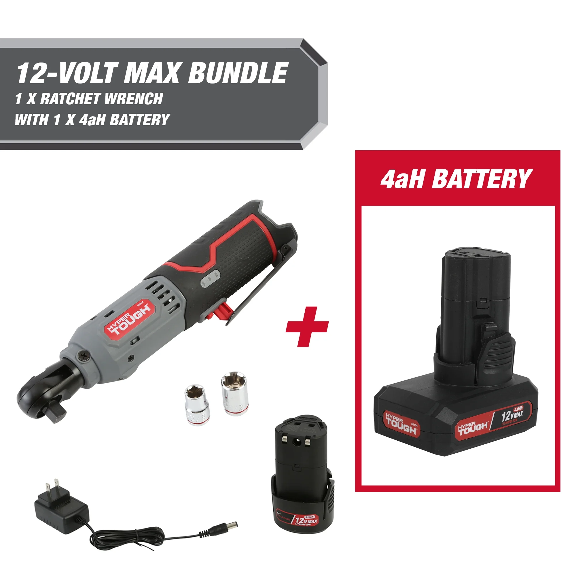 Hyper Tough 12-Volt Cordless Ratchet Wrench Plus 4 Ah Battery, 98804 - Inhomebuy