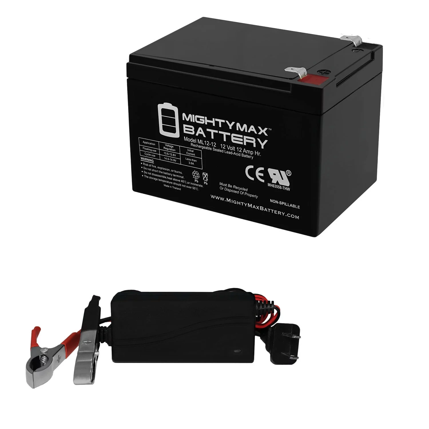 12V 12AH Battery Replacement for AGM Deep-Cycle + 12V 1Amp Charger - Inhomebuy