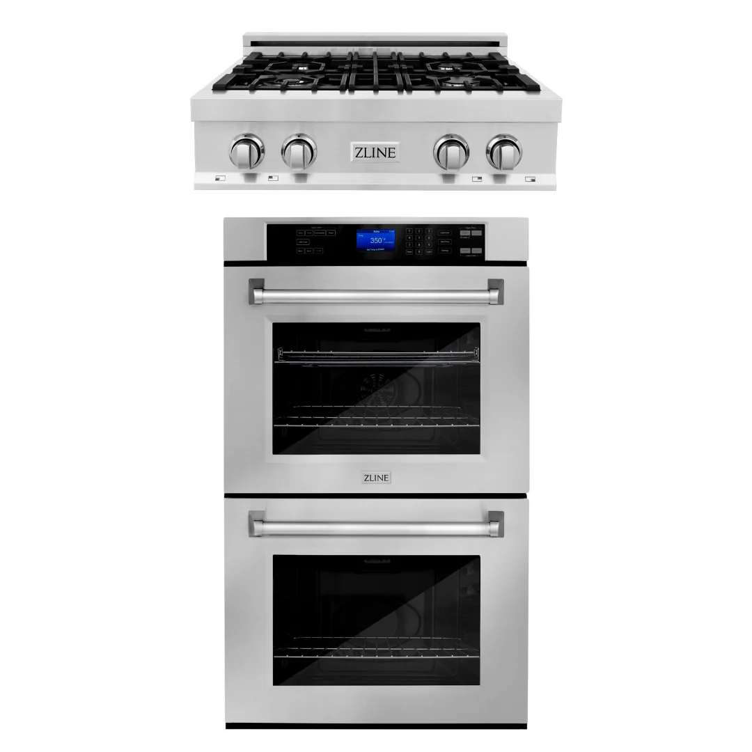 ZLINE Kitchen Appliance Package with 30 in. Stainless Steel Rangetop and 30 in. Double Wall Oven, 2KP-RTAWD30 - Inhomebuy