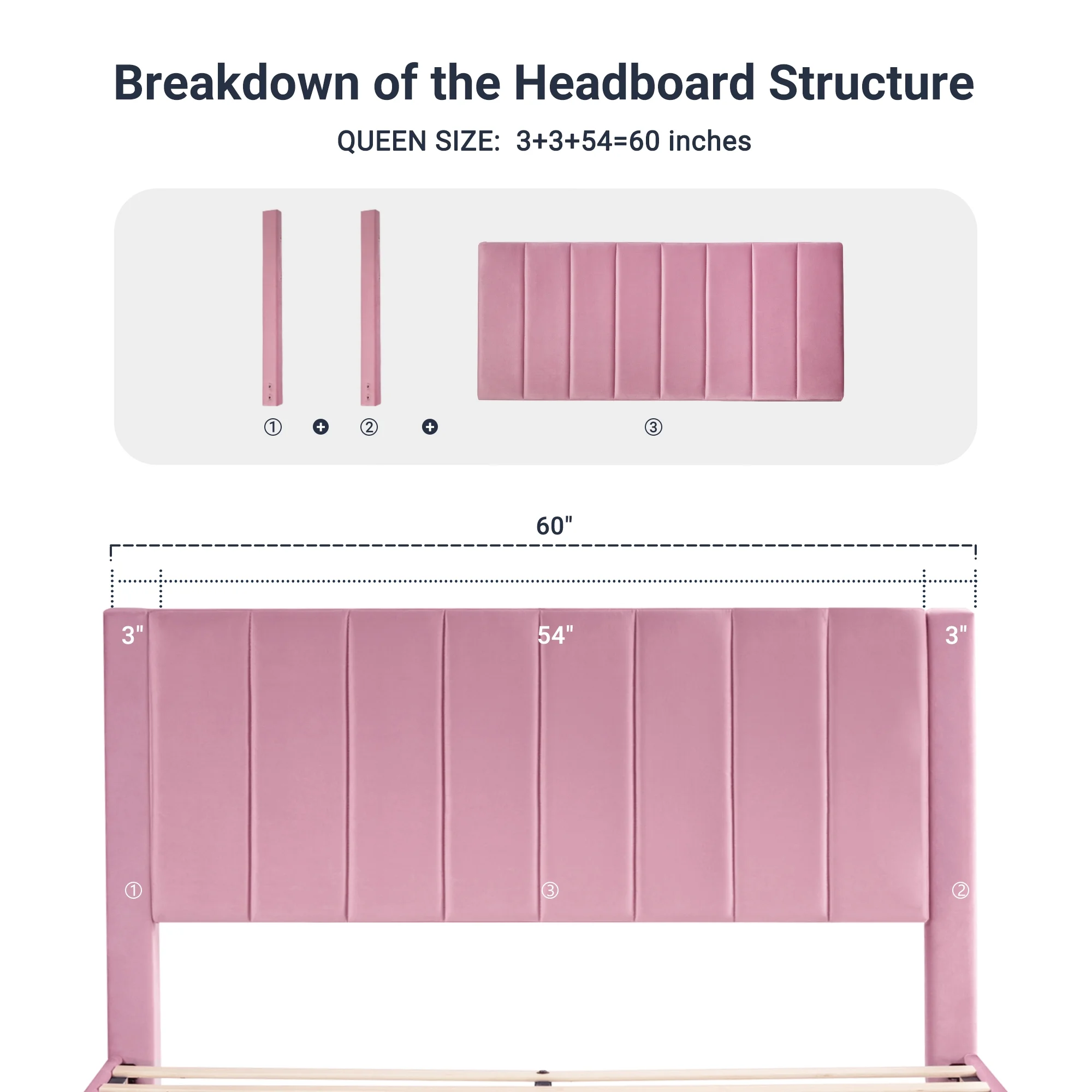 Allewie Queen Velvet Upholstered Bed Frame with Vertical Channel Tufted Headboard, Light Pink - Inhomebuy