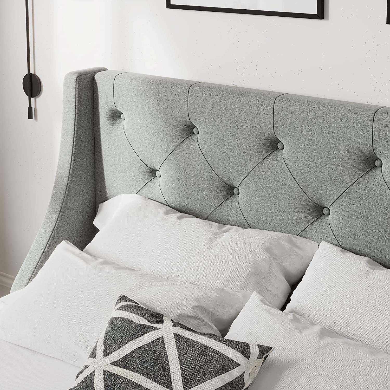 Allewie Queen Size Bed Frame with 4 Storage Drawers and Button Tufted & Wingback Headboard, Dark Grey - Inhomebuy