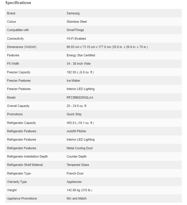 SAMSUNG BESPOKE 36 IN. 22.9 CU. FT. STAINLESS STEEL 4 DOOR FRENCH DOOR COUNTER DEPTH REFRIGERATOR WI - Inhomebuy