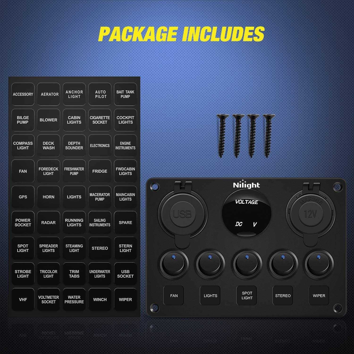 Nilight 6 Pack Rocker Switches with Night Glow Stickers 5 Pin SPST Rocker Switches - Inhomebuy