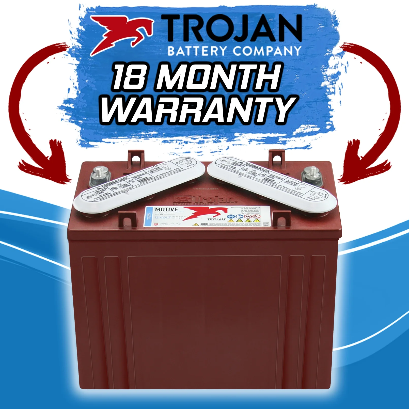 Trojan T-1275 12V 150Ah Flooded Lead Acid GC12 Deep Cycle Battery x2 - Inhomebuy