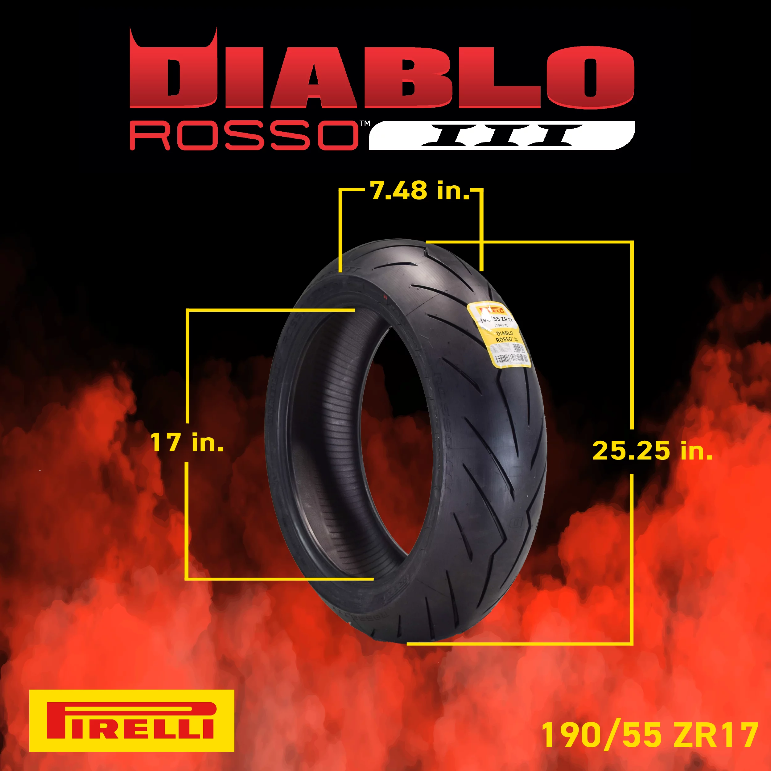 Pirelli Diablo Rosso III 190/55 ZR17 Rear Motorcycle Tire - Inhomebuy