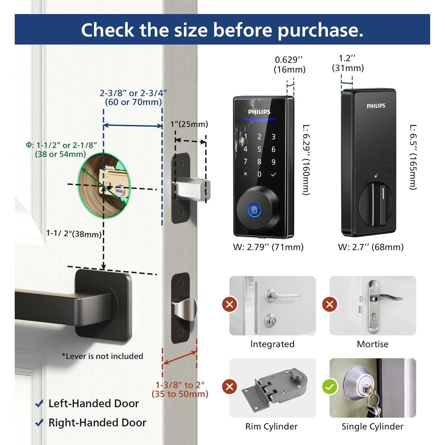 Philips Smart Lock, Fingerprint Door Lock, Keyless Entry Door Lock, Electronic Door Lock, Touchscreen Keypad Deadbolt - Inhomebuy