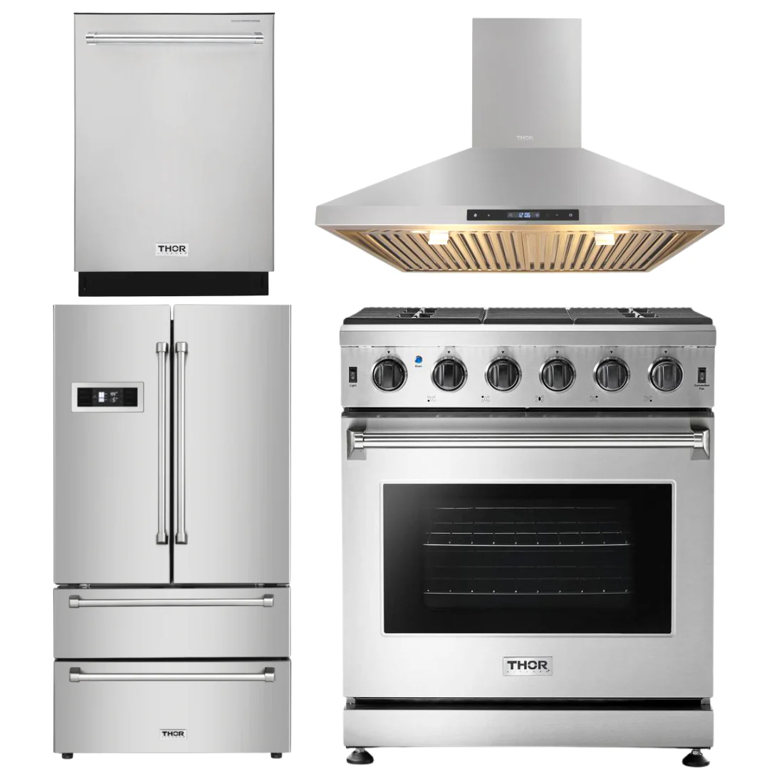 Thor Kitchen 30 in. Propane Gas Range, Range Hood, Dishwasher and Refrigerator, AP-LRG3001ULP-3 - Inhomebuy
