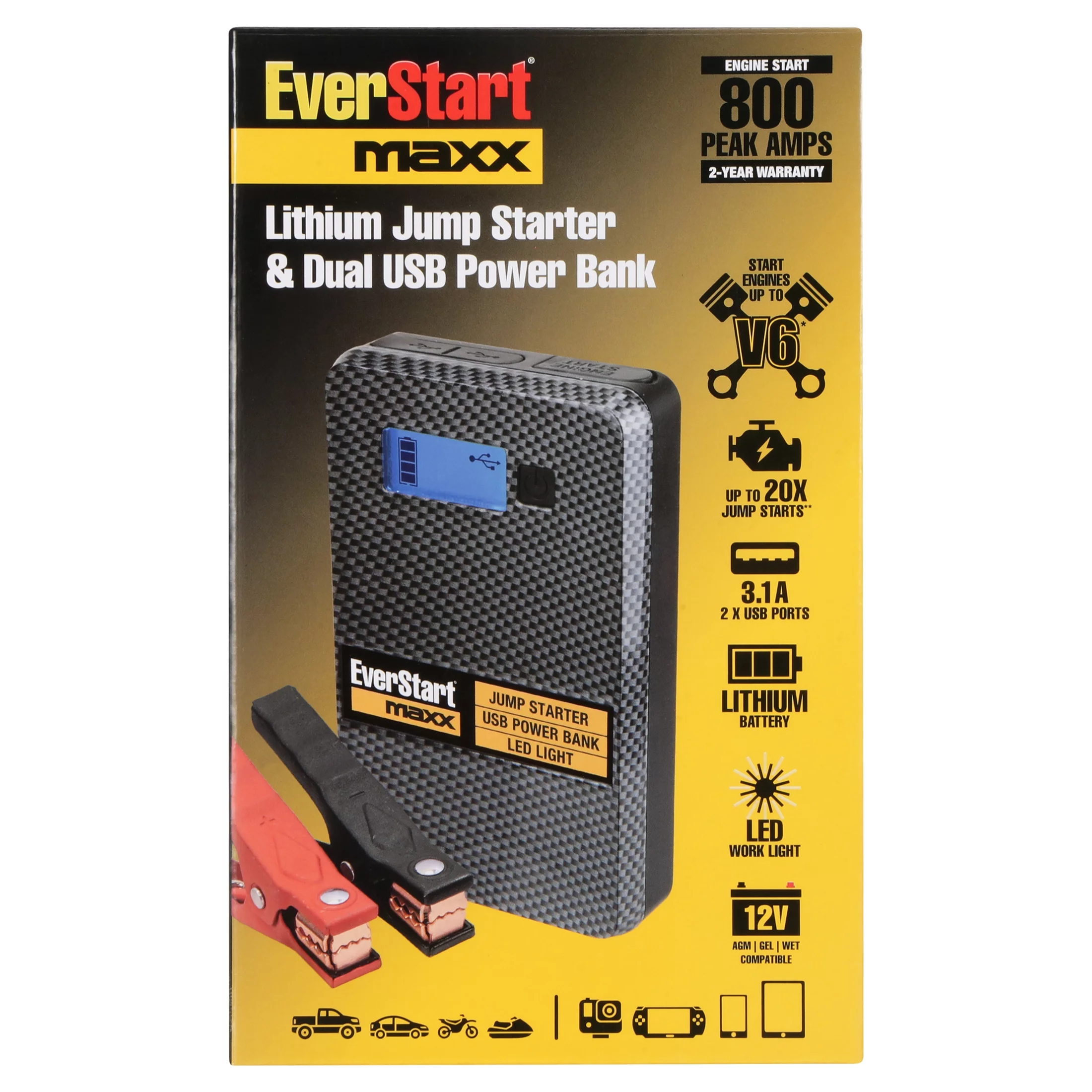 Everstart Maxx Compact 800 Amp 12 Volts Lithium Jump Starter with USB - Inhomebuy