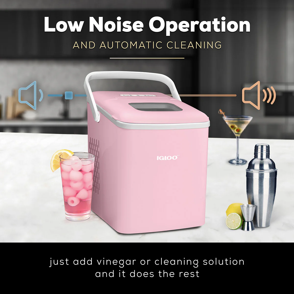 IGLOO® 26-Pound Automatic Self-Cleaning Portable Countertop Ice Maker Machine With Handle, Pink - Inhomebuy