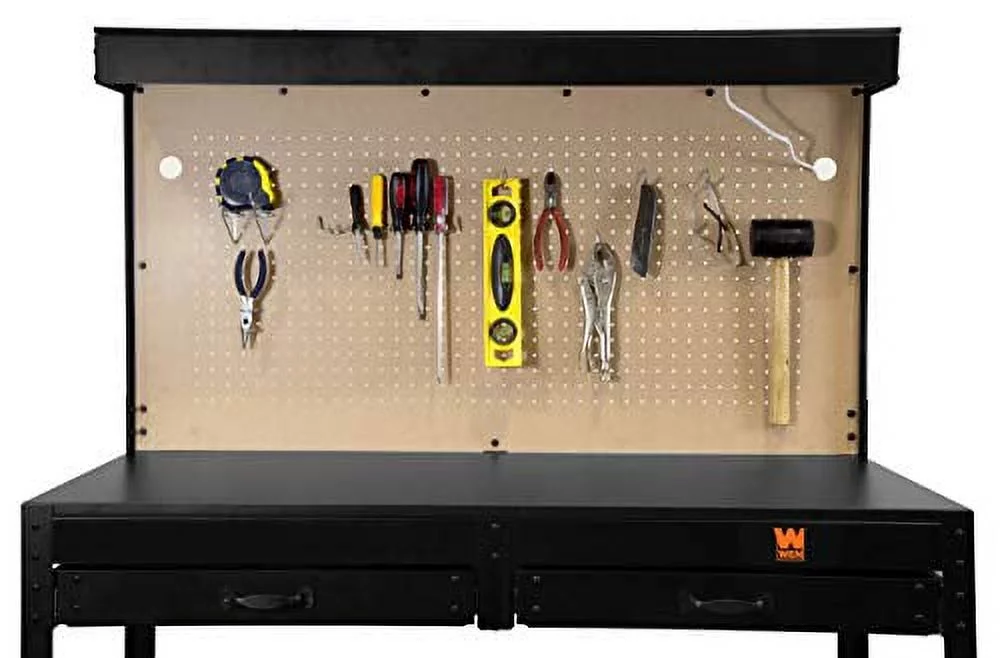 WEN 48 inch Steel Workbench with power outlets and light, 200lb capacity - Inhomebuy