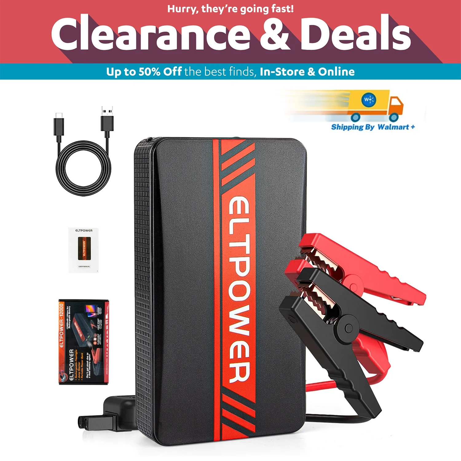 ELTPOWER 20000mAh Car Battery Jump Starter for Up to 9L Gas 7L Diesel, 2000A Peak Auto Car Jump Starter with LED and USB Quick Charge 3.0 - Inhomebuy