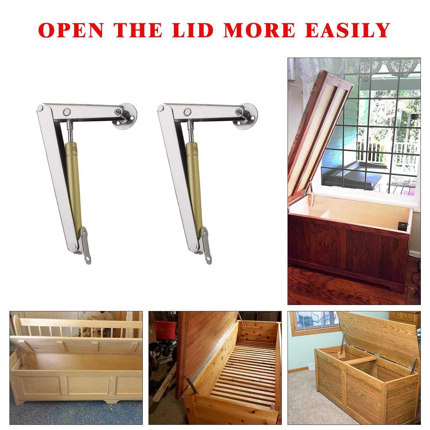 yumore Gas Struts 200n/30lb Heavy Duty Support Hinges Automatic Slow Lowering Safety Pneumatic for Cabinets Wooden Box Toy Chest - Inhomebuy