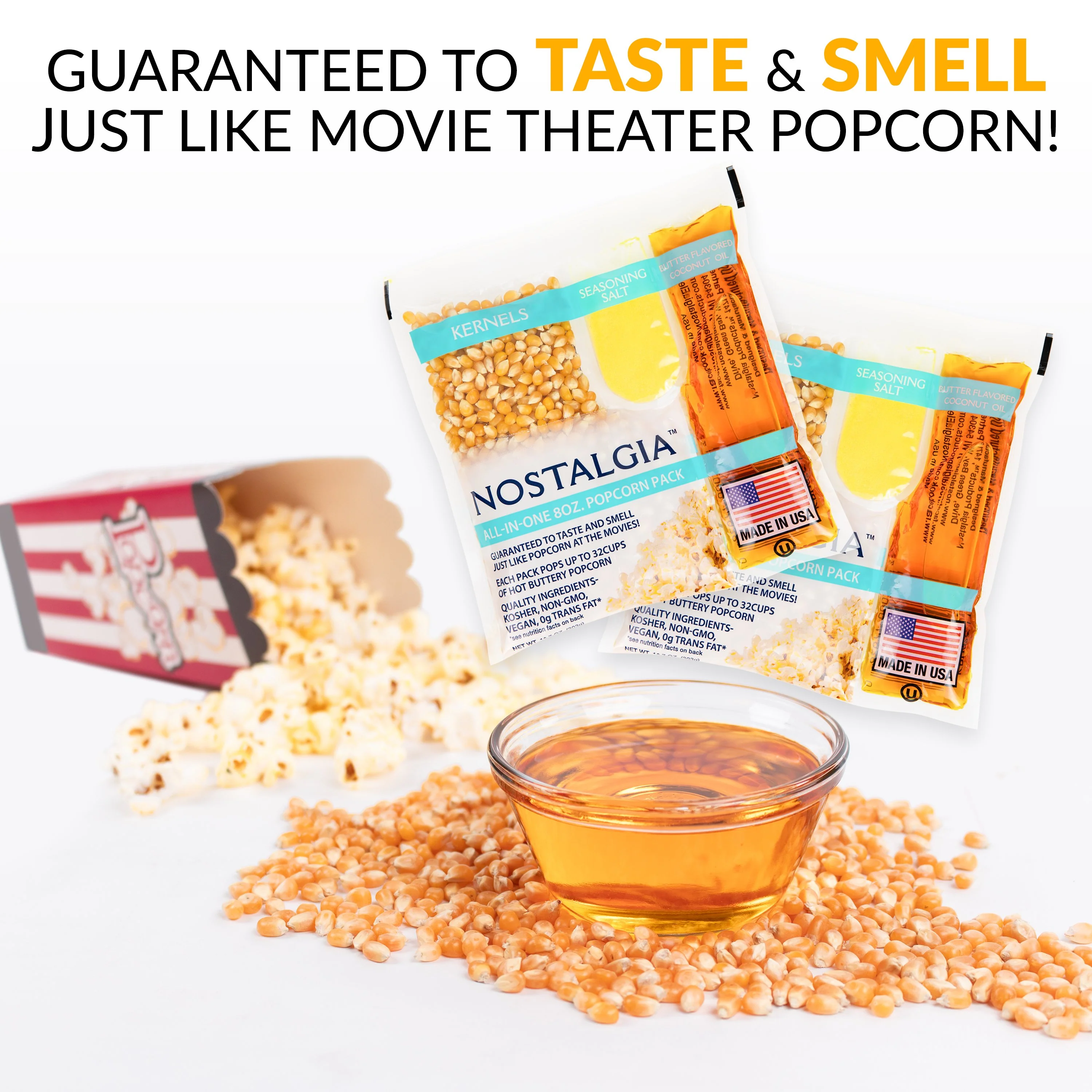 Best Tasting Premium 8-Ounce Popcorn, Oil & Seasoning Salt All-In-One Packs - 24 Count - Inhomebuy