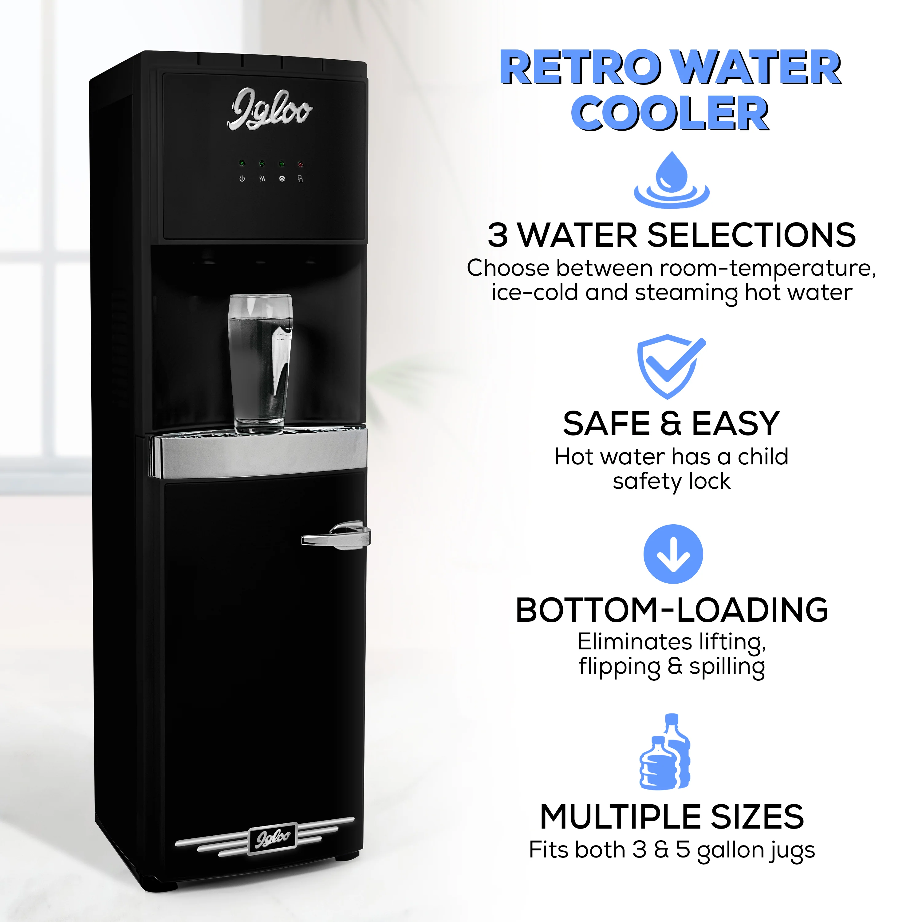 Igloo Retro Hot, Cold & Room Temperature Bottom-Load Water Dispenser - Inhomebuy