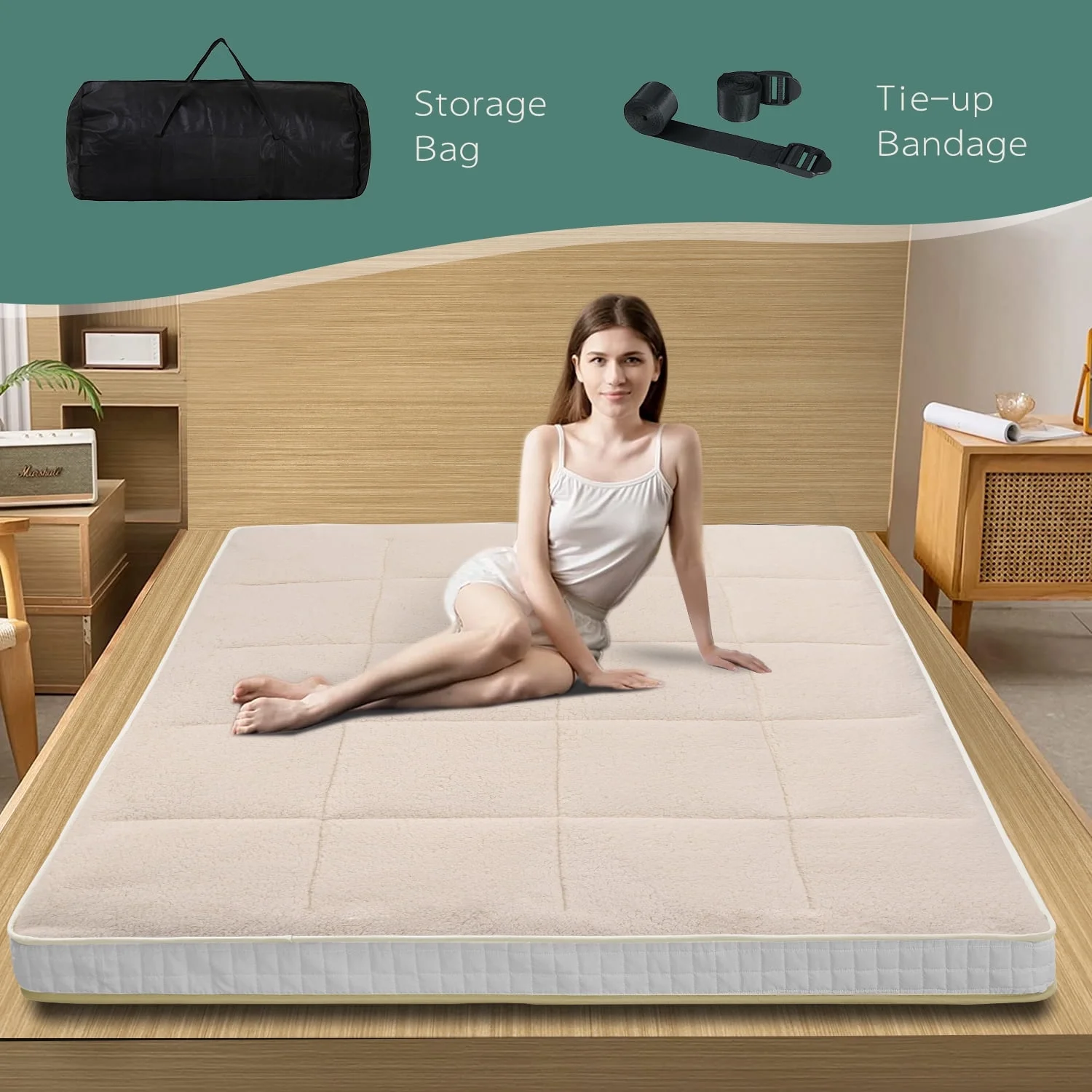 ABORON Japanese Floor Mattress, Upgraded Reversible Winter Futon Mattress Foam Mattress, 4