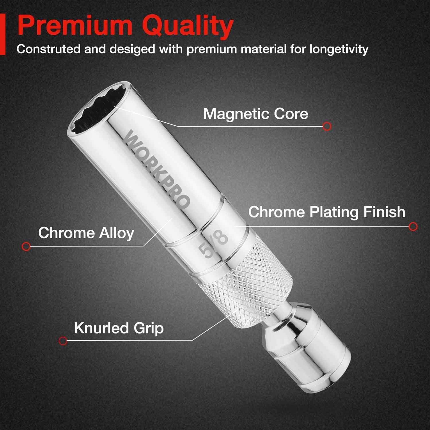 WORKPRO Magnetic Swivel Spark Plug Socket 3/8 Drive x Total Length - Inhomebuy