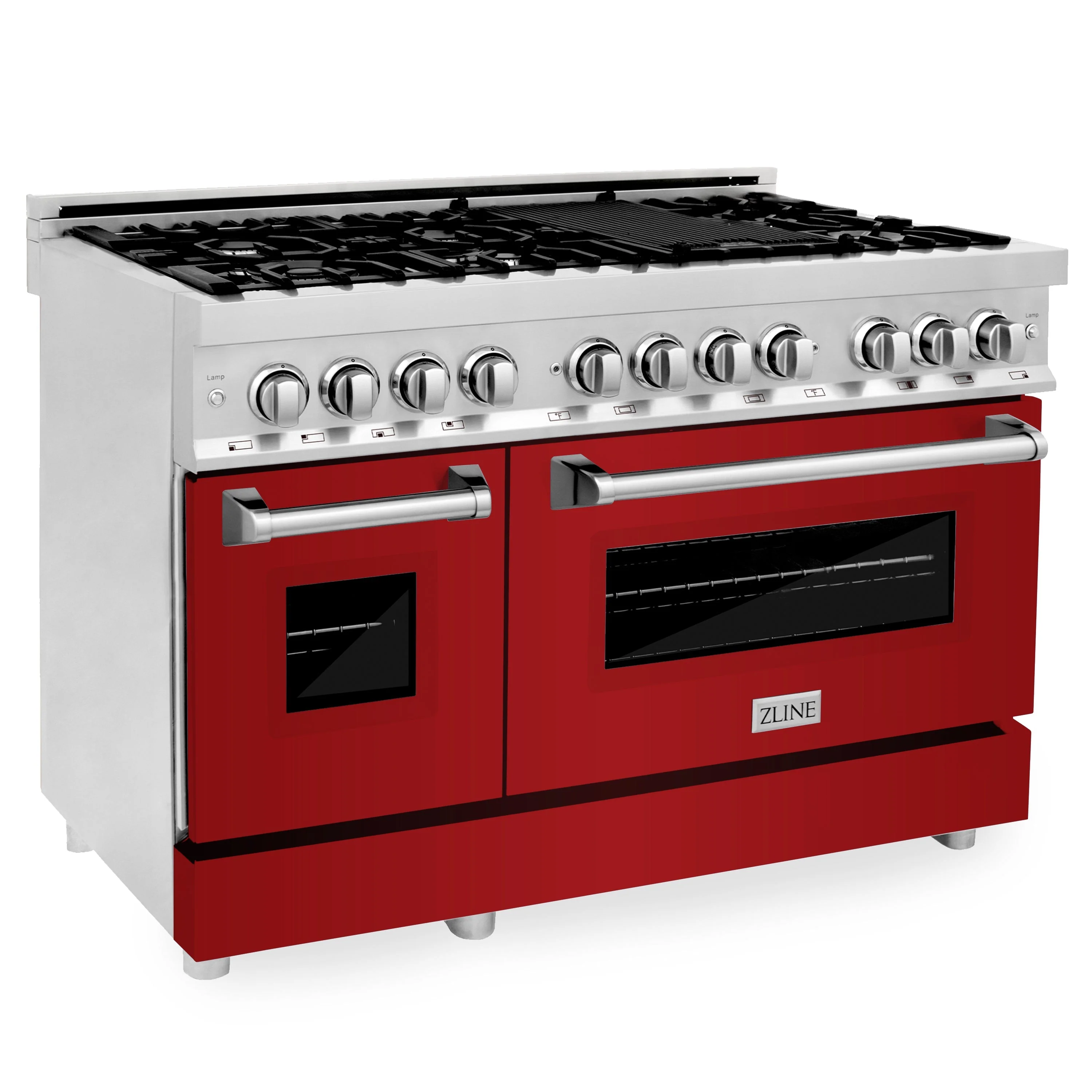 ZLINE 48 In. 6.0 cu. ft. Range with Gas Stove and Gas Oven in DuraSnow® Stainless Steel with Red Gloss Doors, RGS-RG-48 - Inhomebuy