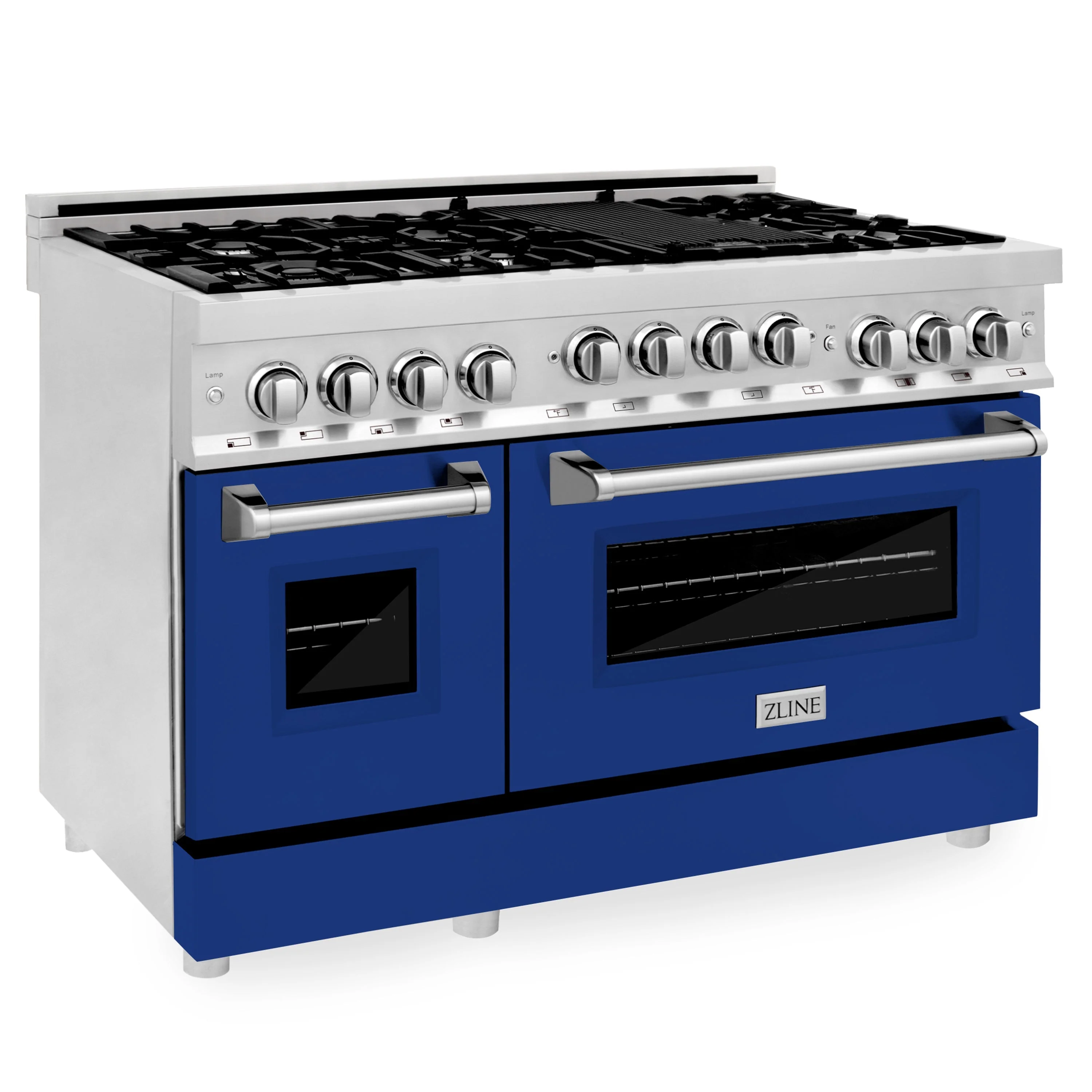 ZLINE 48 In. 6.0 cu. ft. Range with Gas Stove and Gas Oven in DuraSnow® Stainless Steel with Blue Gloss Doors, RGS-BG-48 - Inhomebuy