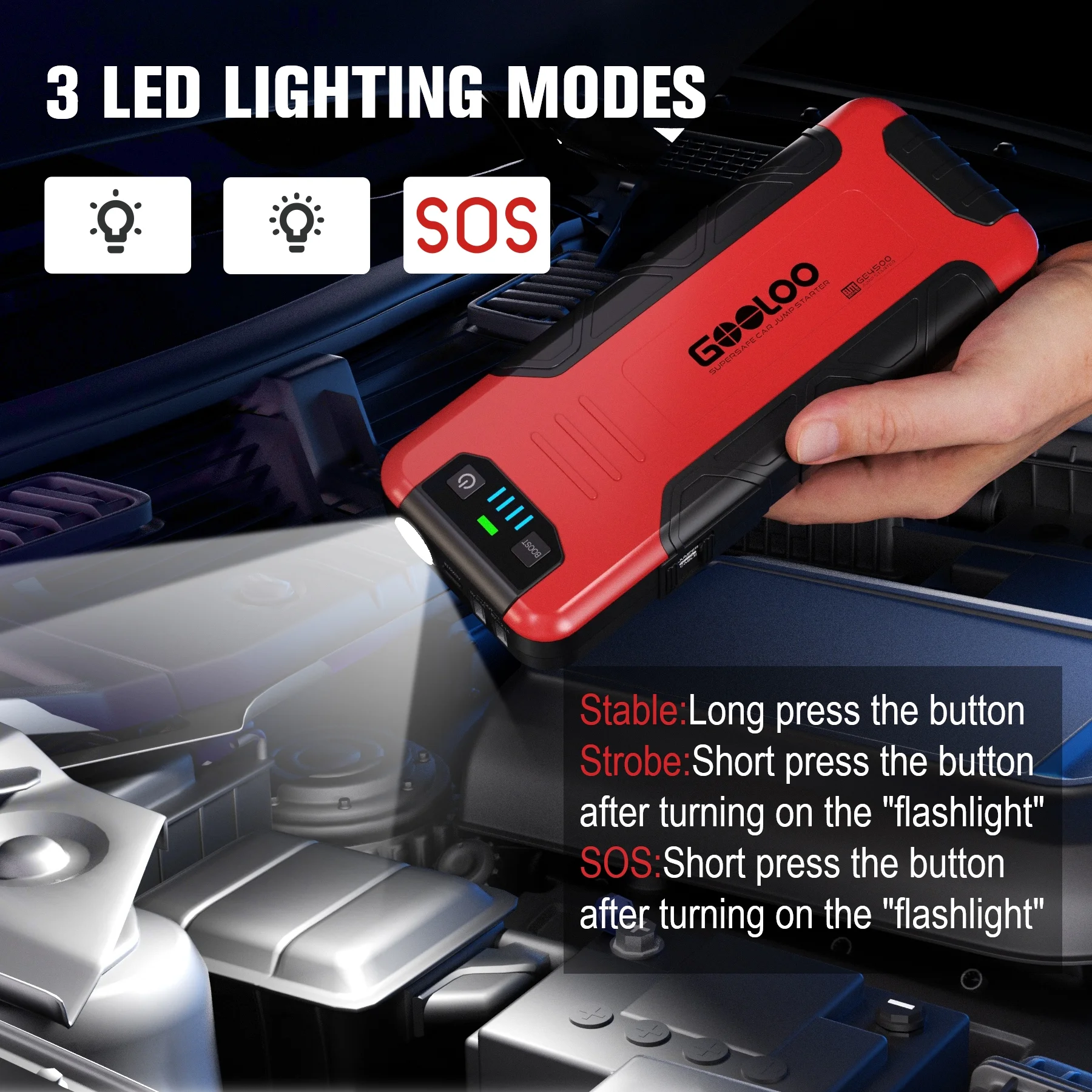 GOOLOO Car Battery Jump Starter,4500A Peak Jump Starter with USB Quick Charge (for 10L Gas or Up to 8L Diesel),GE4500 12V Jumper Pack with LED Light Powerful - Inhomebuy