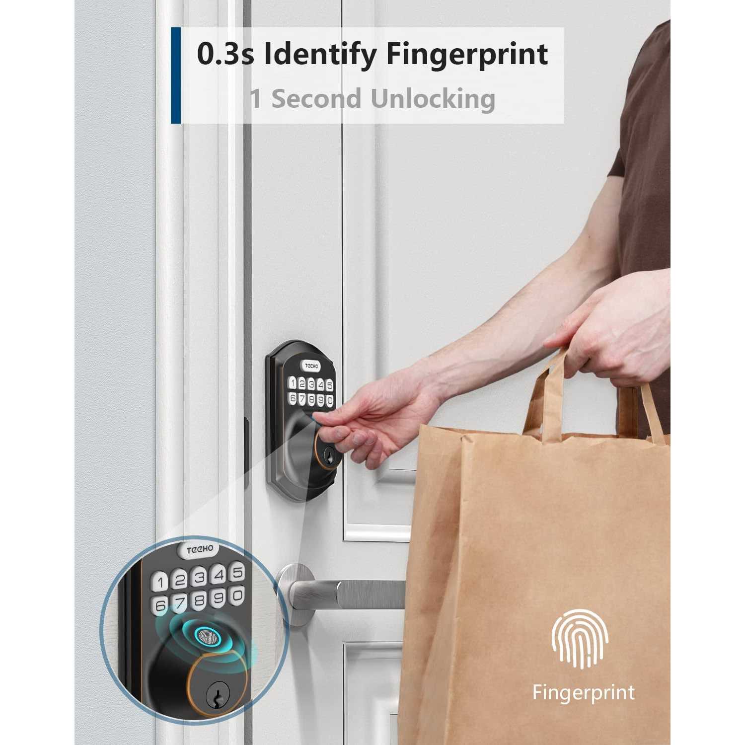 TEEHO TE002 Fingerprint Door Lock Keyless Entry Door Lock with Keypad - Inhomebuy