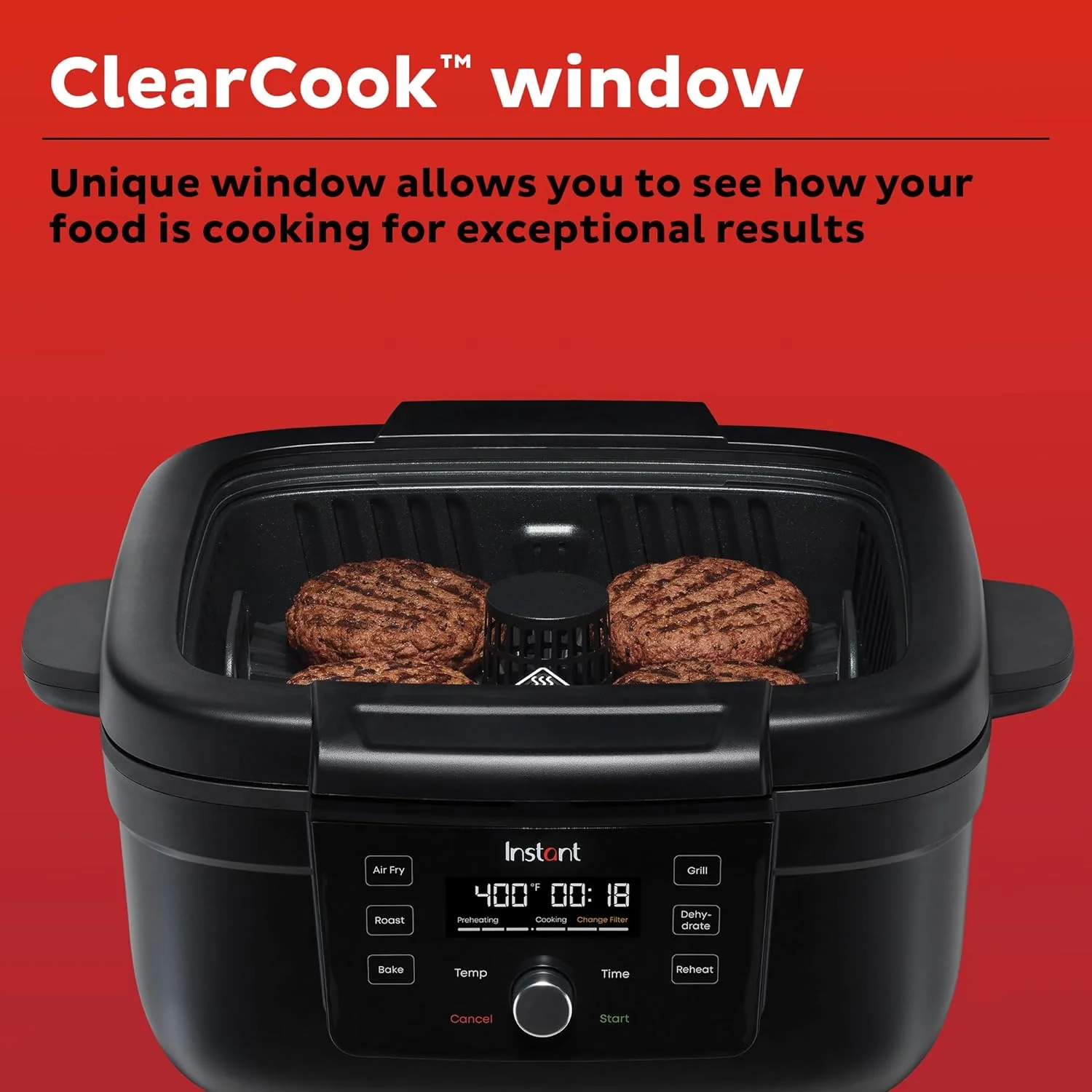 Instant Pot Indoor Grill & Air Fryer: 6-in-1 functions: grill, air fry, bake, broil, roast, dehydrate | 140-8001-01 - Inhomebuy