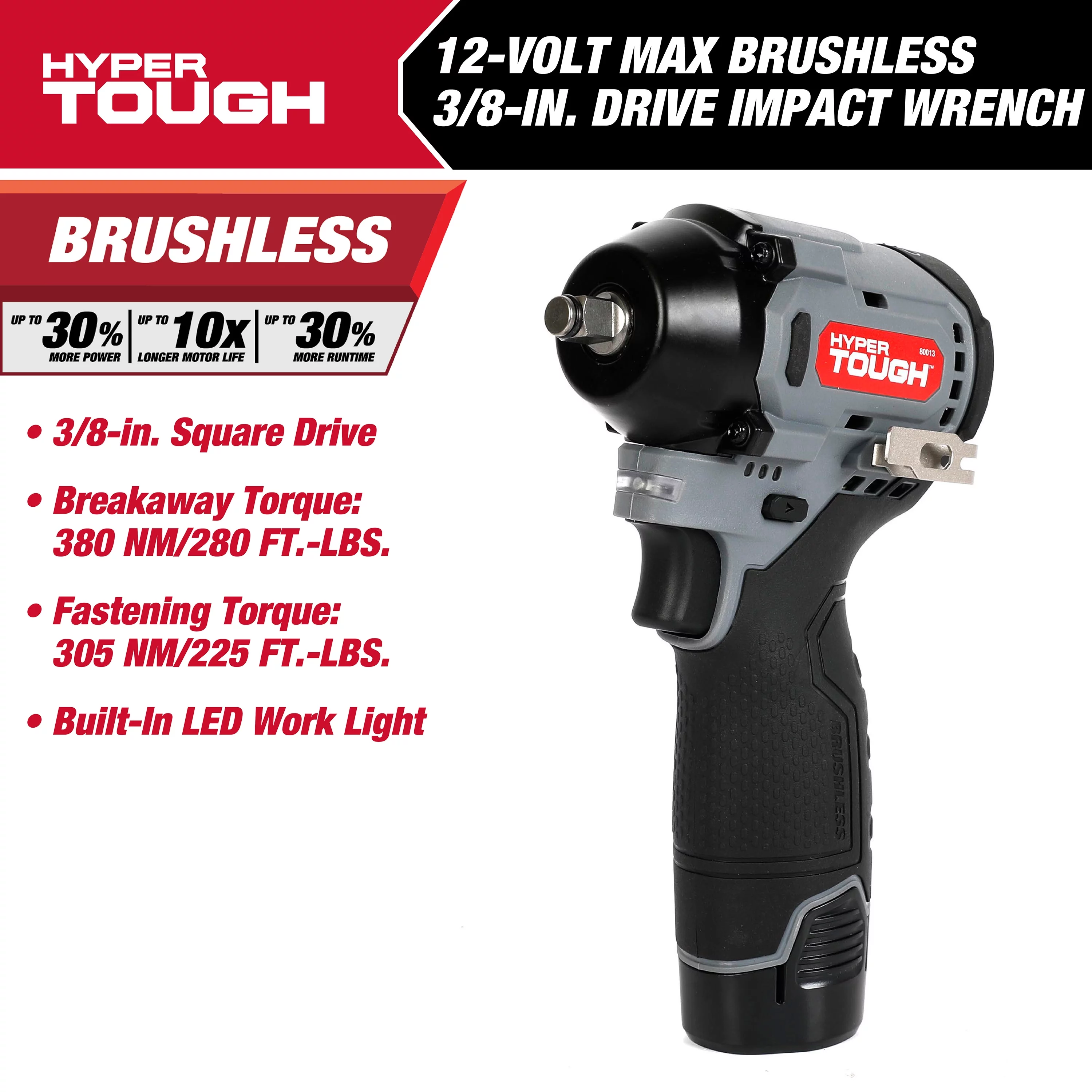 Hyper Tough 12V Max Lithium-Ion Brushless Impact Wrench with 2.0Ah Battery and Charger, 80013 - Inhomebuy