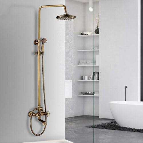 NeierThodore Antique Brass Bathroom Shower Faucet System 8 Inch Rainfall Shower Head - Inhomebuy